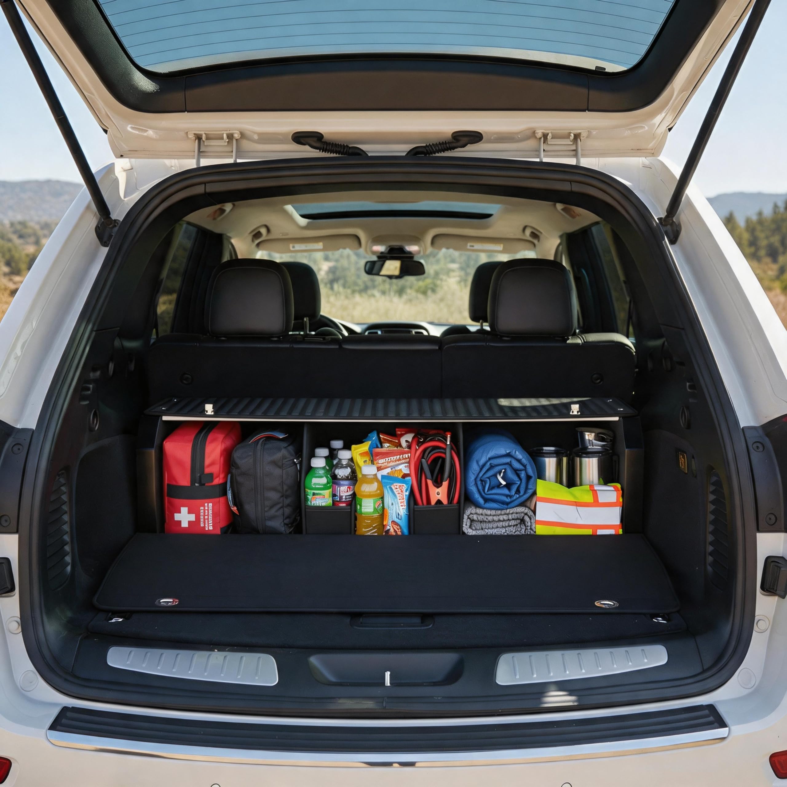 Großer XL Auto Kofferraum Organizer mit Deckel Tragbarer Push-Pull-Griff | Staufach geeignet für SUVs und verschiedene Fahrzeuge (101 x 29 x 31 cm)