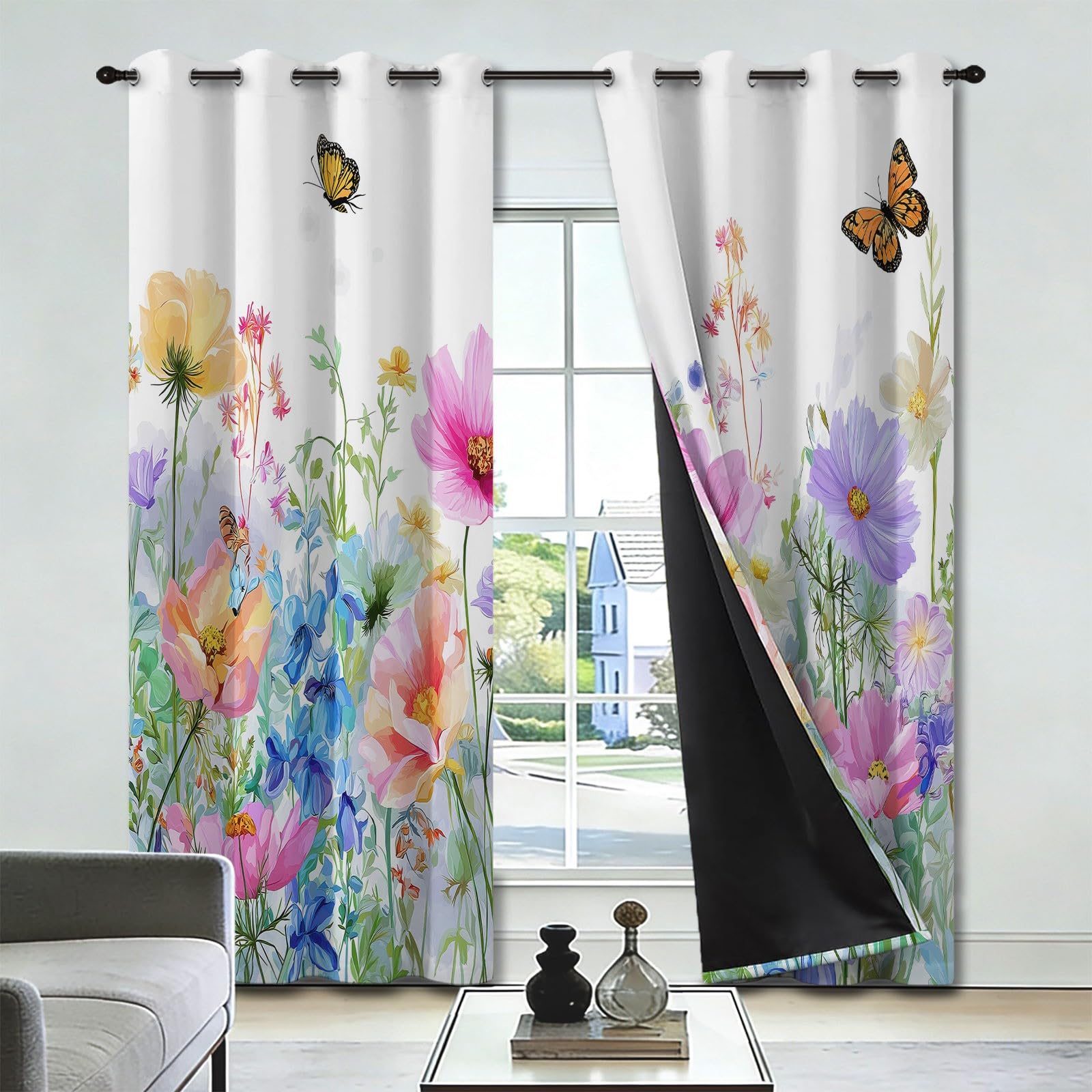 Rideau Occultant Thermique Isolant Anti, Dessinée Rétro Nébuleuse Arc en Ciel Éclatante Étoiles Rideaux Fenêtre Opaques à Oeillets Anti Froid UV Bruit, pour Chambre Balcon Café 140L x 160H cm Blanc