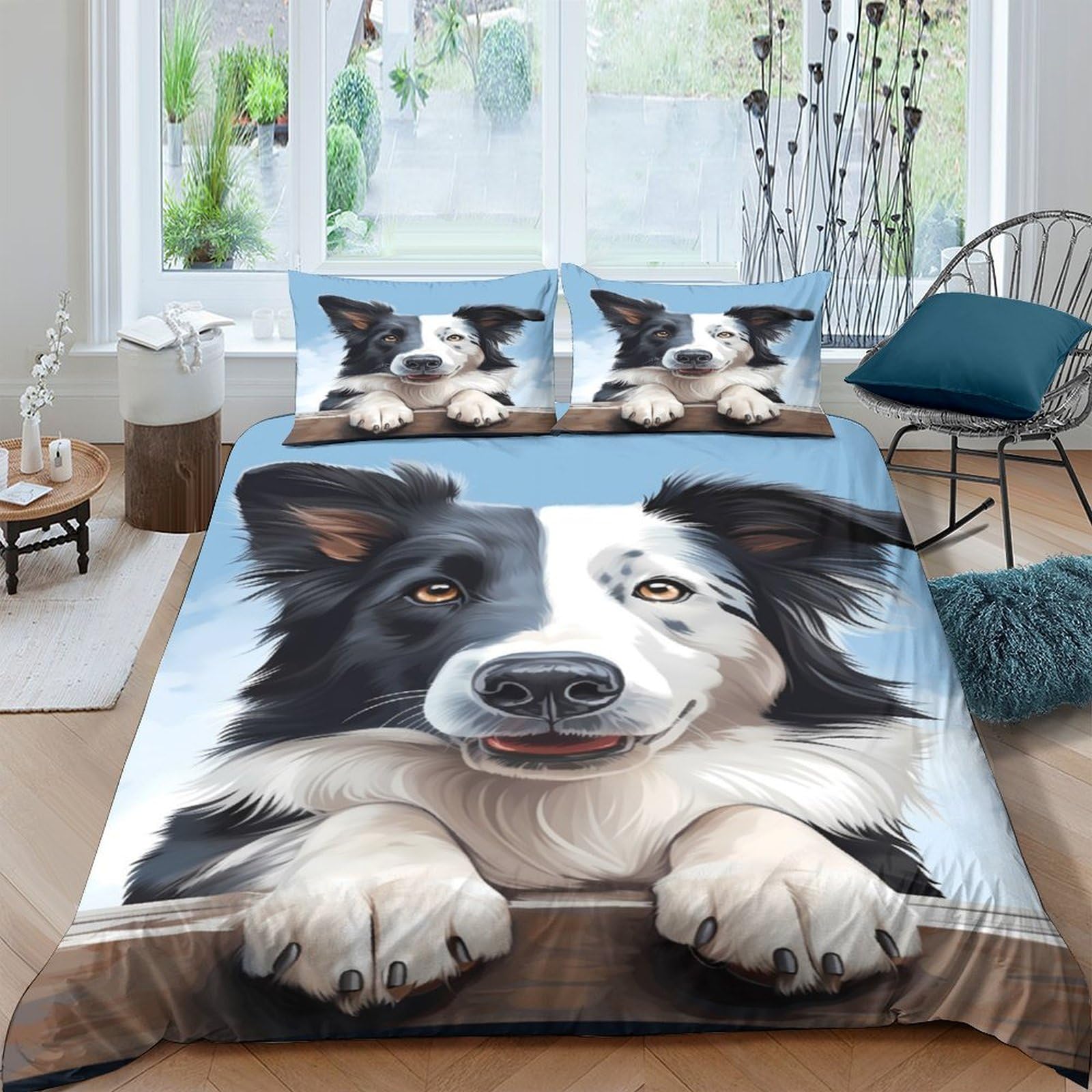 Ctjqhvkz Style-2 3D Printed Border Collie Dog Fitted Sheet Microfiber Soft Mattress Cover Animal Pattern Bedroom Decor For Home Single（135X200cm）