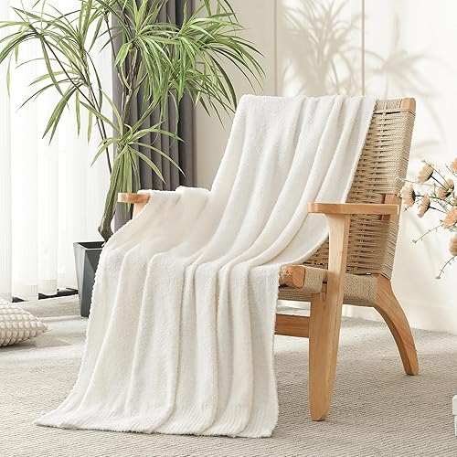 Miniatura 4 de JOOJA Manta Decorativa de Punto Súper Suave y Cálida para Sofá, Manta Ligera y Esponjosa para Cama o Sofá, 60 x 80 Pulgadas, Color Crema