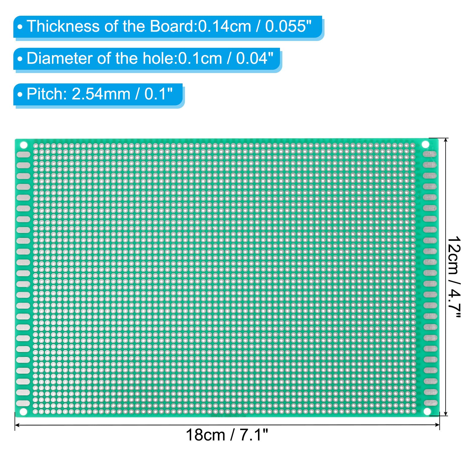 PATIKIL 2-Pack Prototype PCB Boards - 7.1" X 4.7" Solderable Perfboard For DIY Electronics Projects, Green FR4
