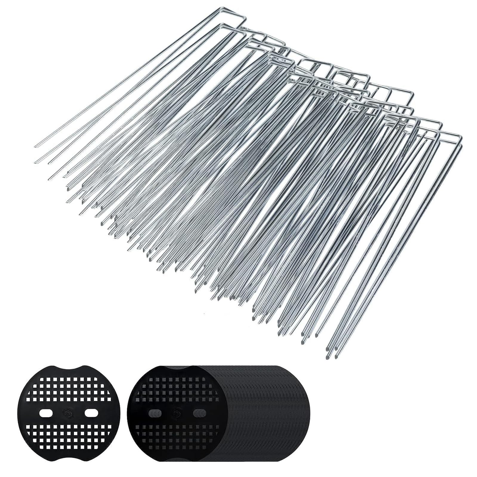 Kit de Anclaje paisajístico, 100 Grapas en U galvanizadas + Arandelas para Uso en jardín, césped, Camping y construcción 100 Piezas 200x40mmØ3mm