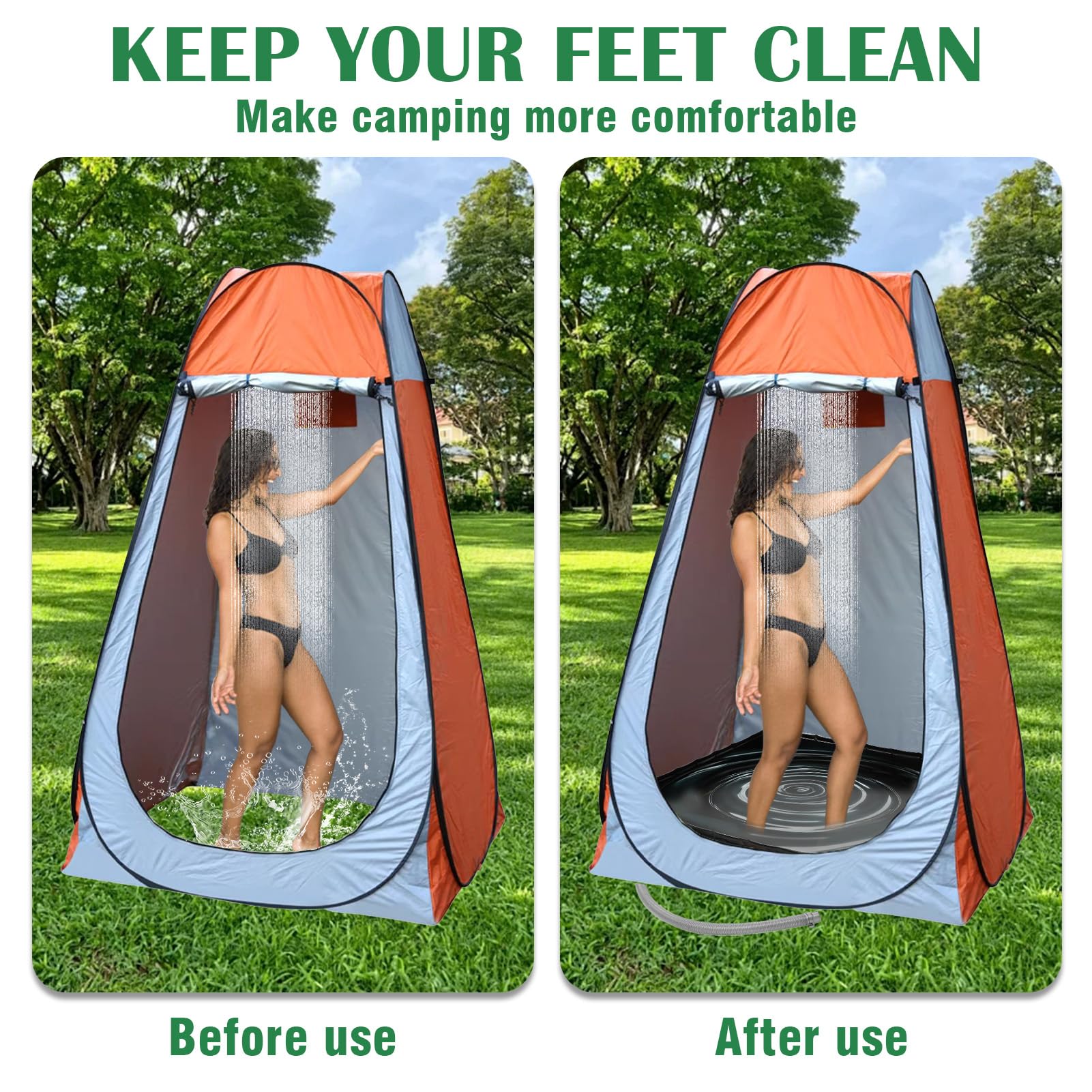 Piatto doccia pieghevole da campeggio, portatile, con tubo di scarico, accessorio per doccia mobile, per tenda da doccia, camper, interni, spiaggia di sabbia (104 x 104 x 13 cm)