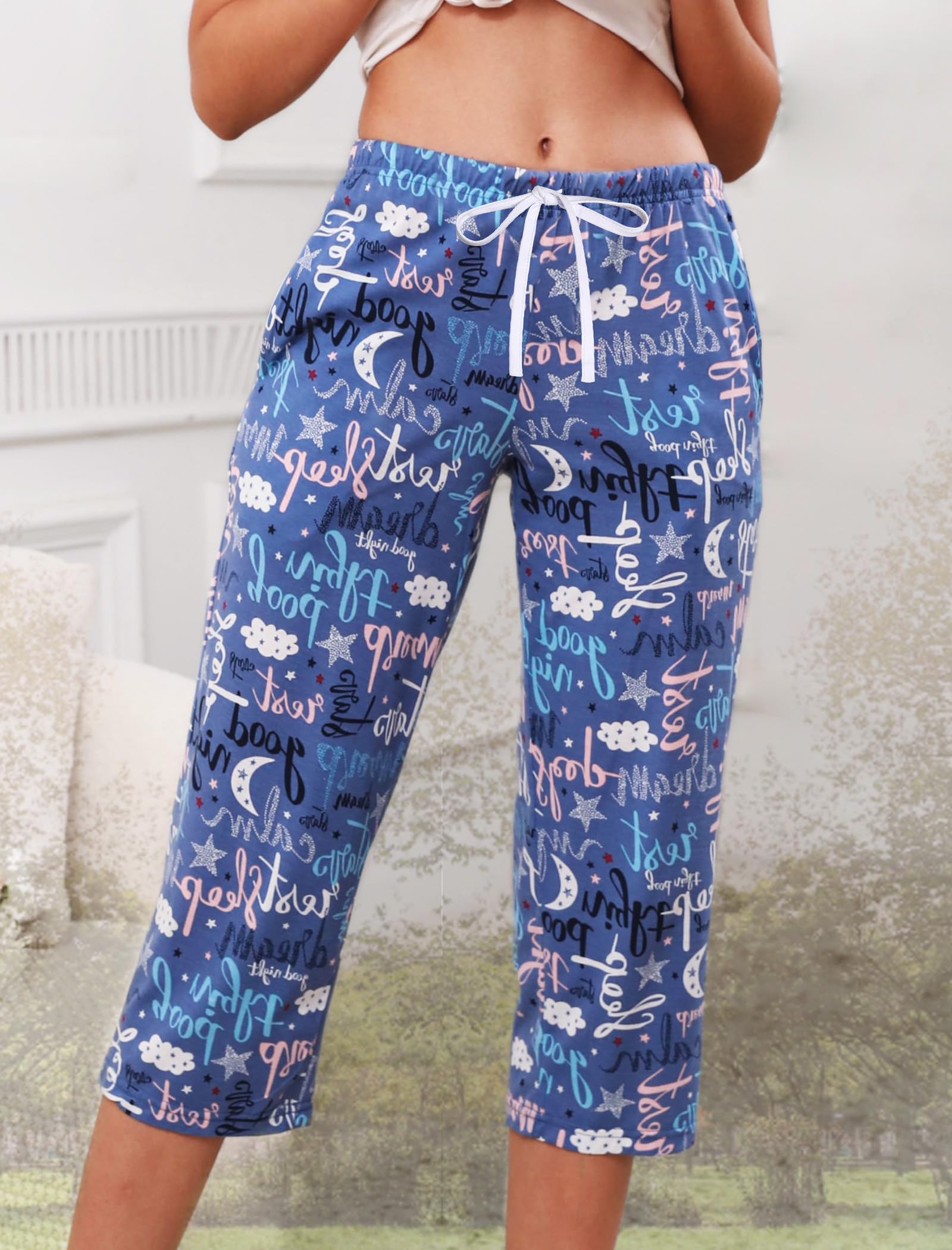 Pantalon Pyjama Femme 3/4 Bas de Pyjama Femme Doux Léger d'Été Pyjama Femme pour Sport Dormir et Loisir M-XXL