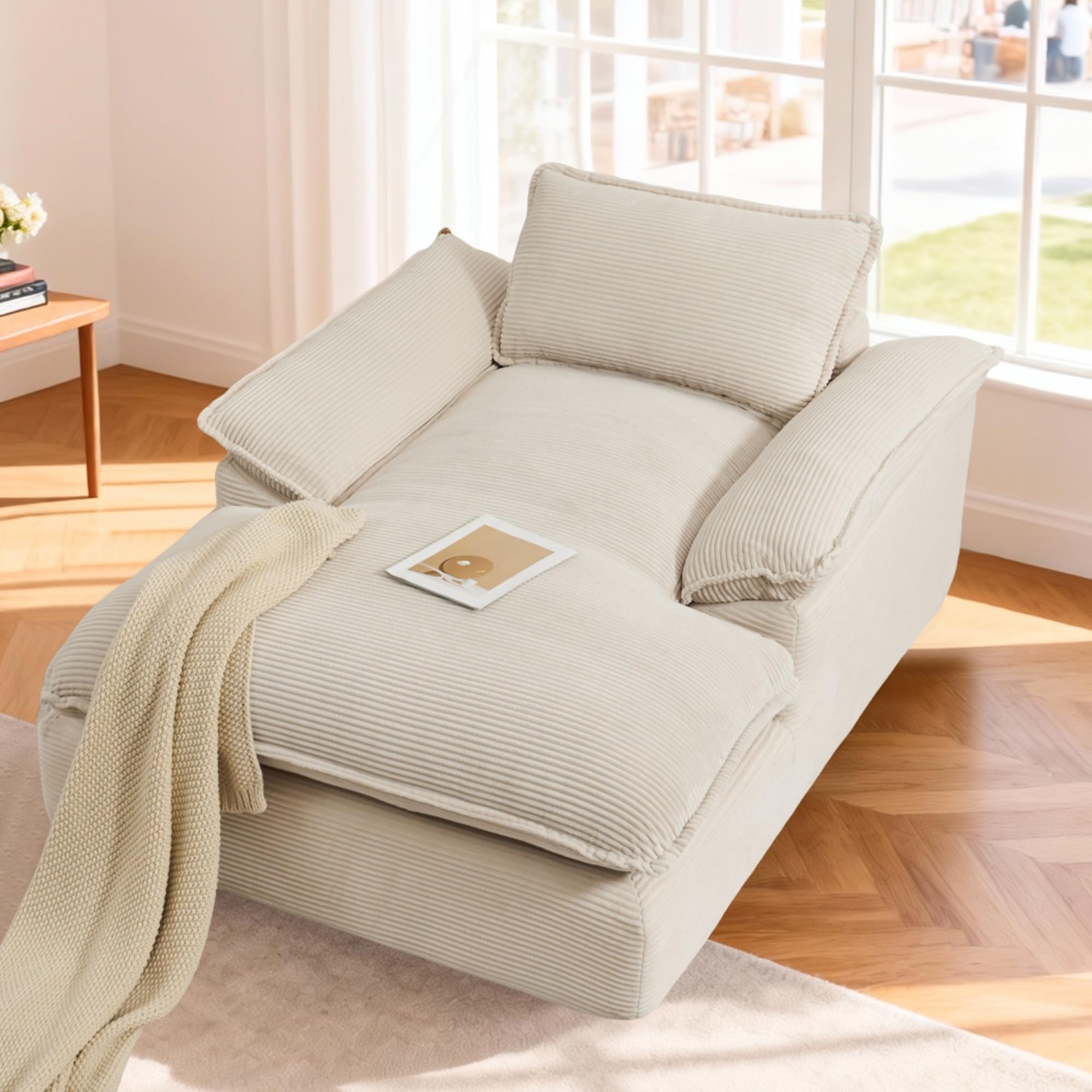 KIVENJAJA 67” Chaise Lounge Chair Indoor, Oversized Corduroy Comfy Boneless Sleeper Sofa Couch with Pillow Armrest for Living Room|Apartment|Reading