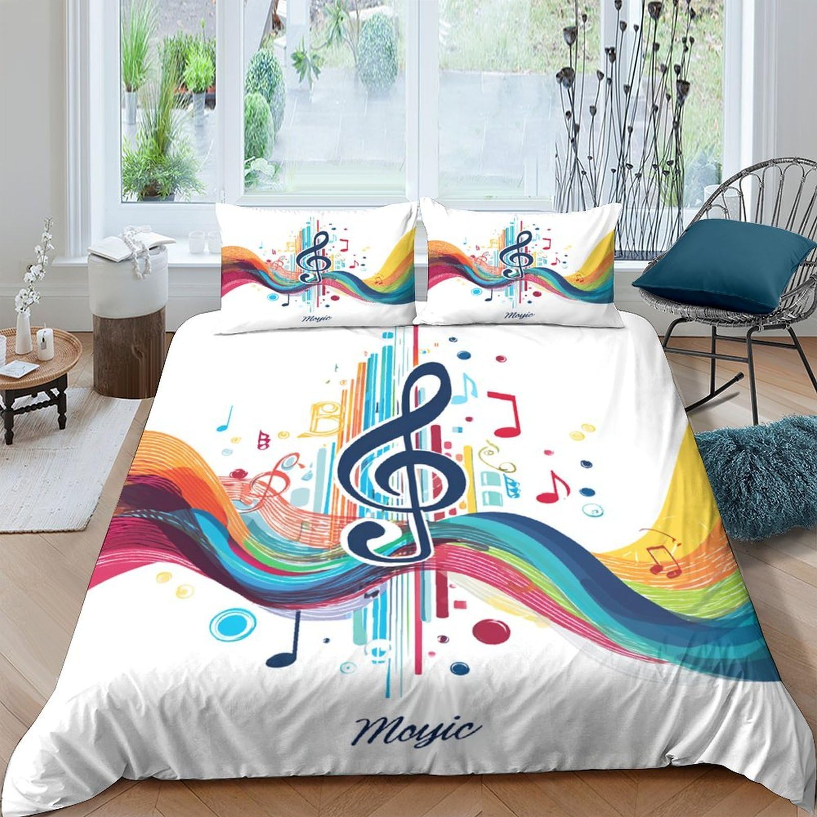 Ctjqhvkz Style-7 3D Printed Colorful Music Notes Fitted Sheet Microfiber Soft Breathable Rainbow Treble Clef Mattress Cover Bedroom Decor Single（135X200cm）