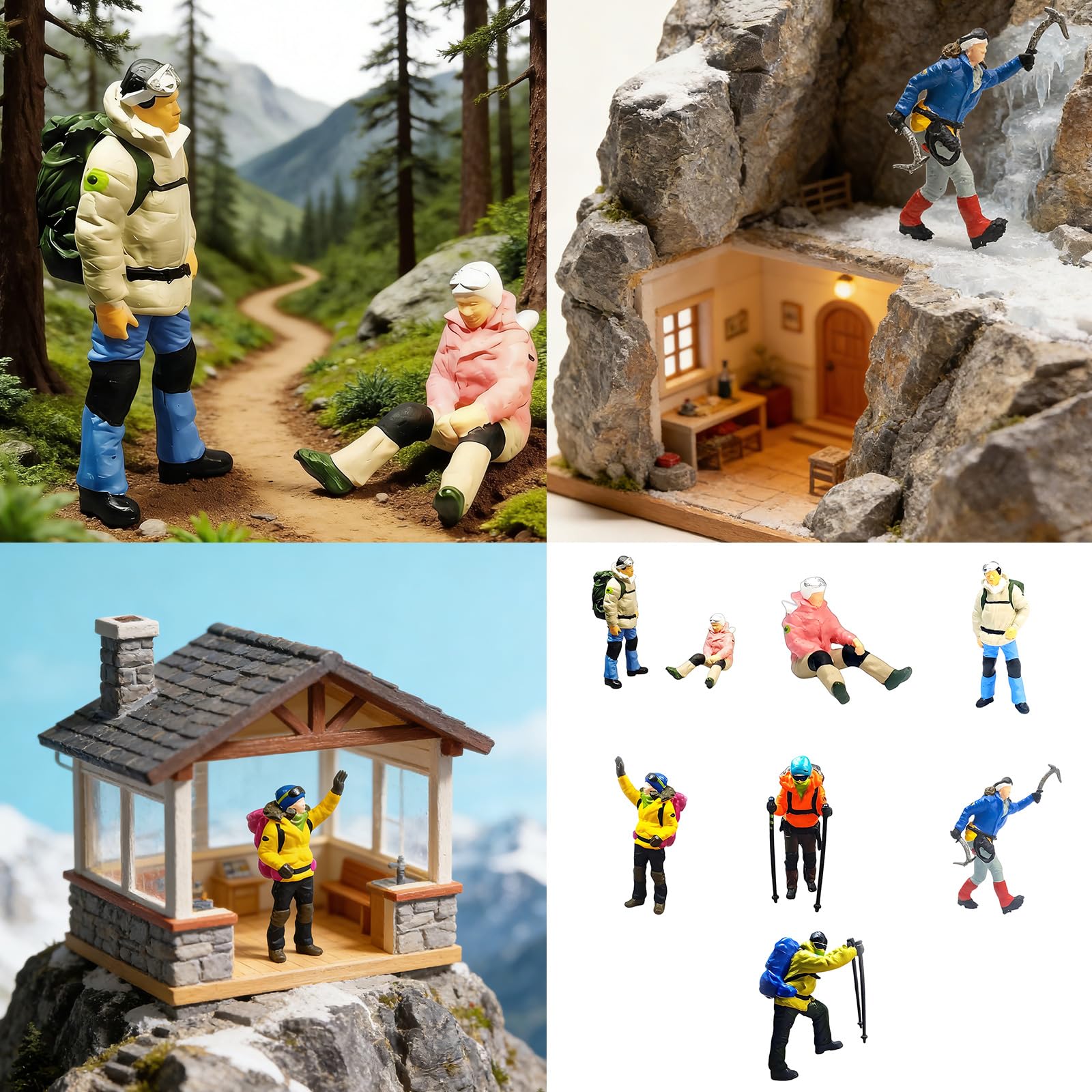 Miniatur Wanderrucksacktouristen Kletterfiguren Maßstab 1: aus Kunstharz für Heimdekorationen und Modelldisplays Bergsteiger Display