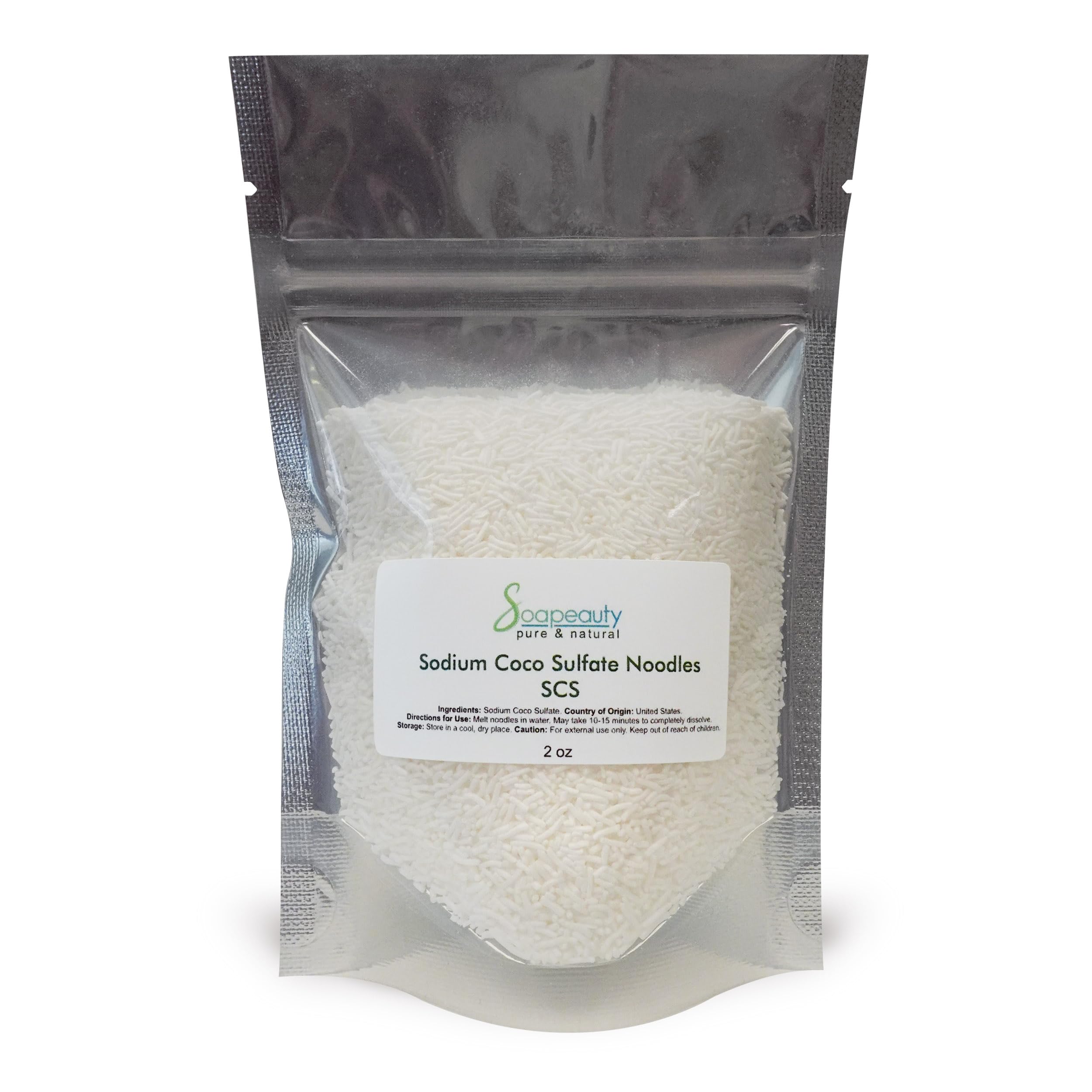 Soapeauty Sodium Coco Sulfate (SCS) Noodles | Coconut Oil Surfactant for Shampoo Bars, Soap Making, Body Wash, Cleansers &amp; DIY Skin Care | 2 oz