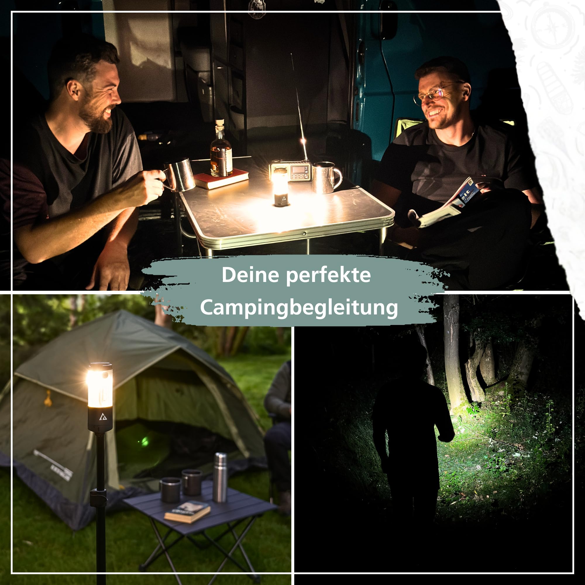 Acta Berg Campinglampe LED 450 Lumen, mit 4000 mAh Akku (Olivegrau) | Bis 150h Laufzeit, IP44 wasserfest, Zeltlampe, Laterne & Taschenlampe, USB-C, als Powerbank nutzbar