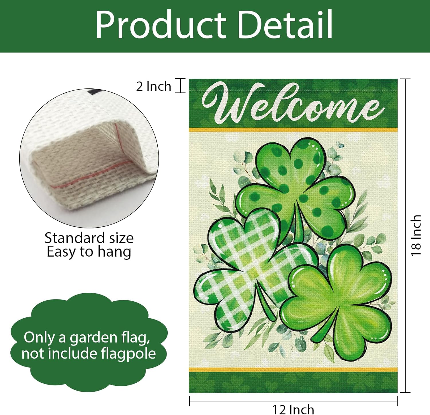 St Patricks Day Garden Flag 12x18 Inch Double Sided Outside, Lucky Shamrocks Clovers Welcome Burlap Holiday Yard Outdoor Flag - Image 6