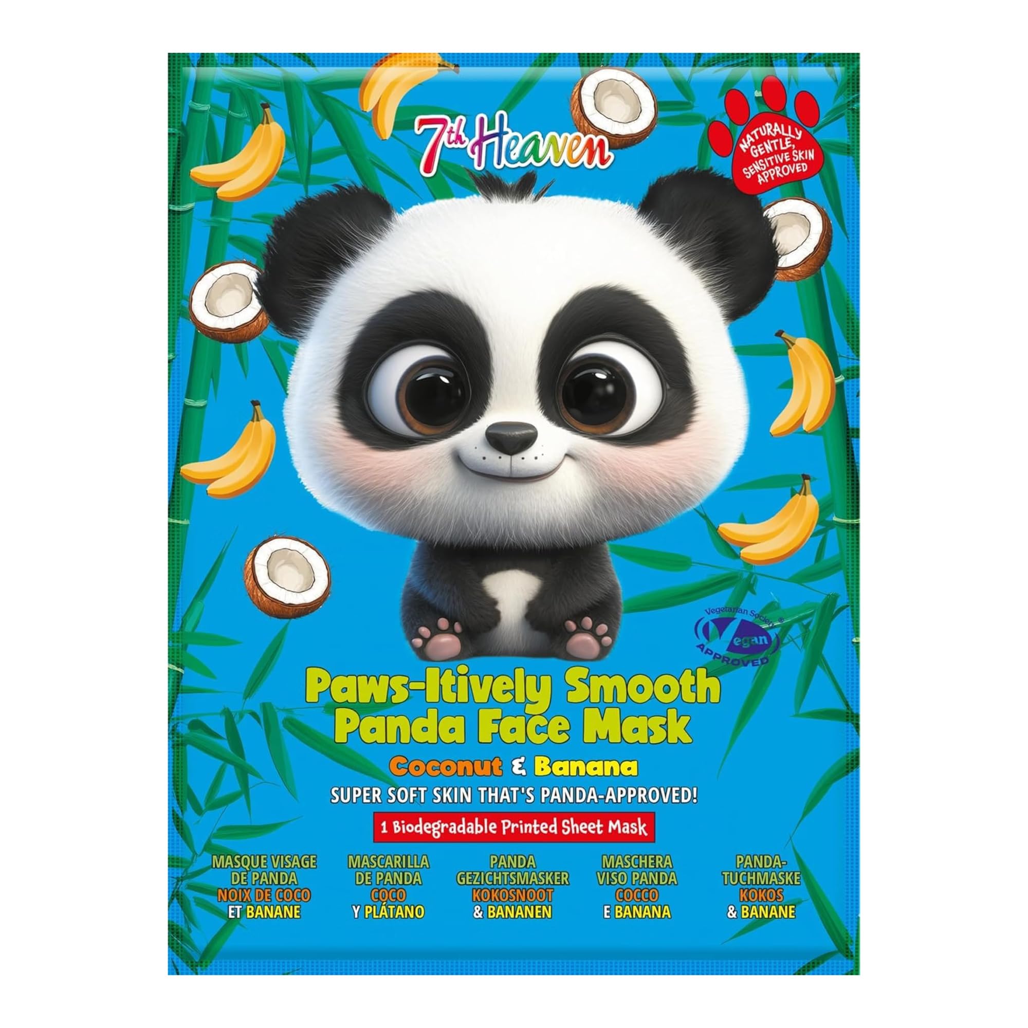 7th Heaven Panda-Print Kids Face Sheet Mask for Parties, Sleepovers, Gift