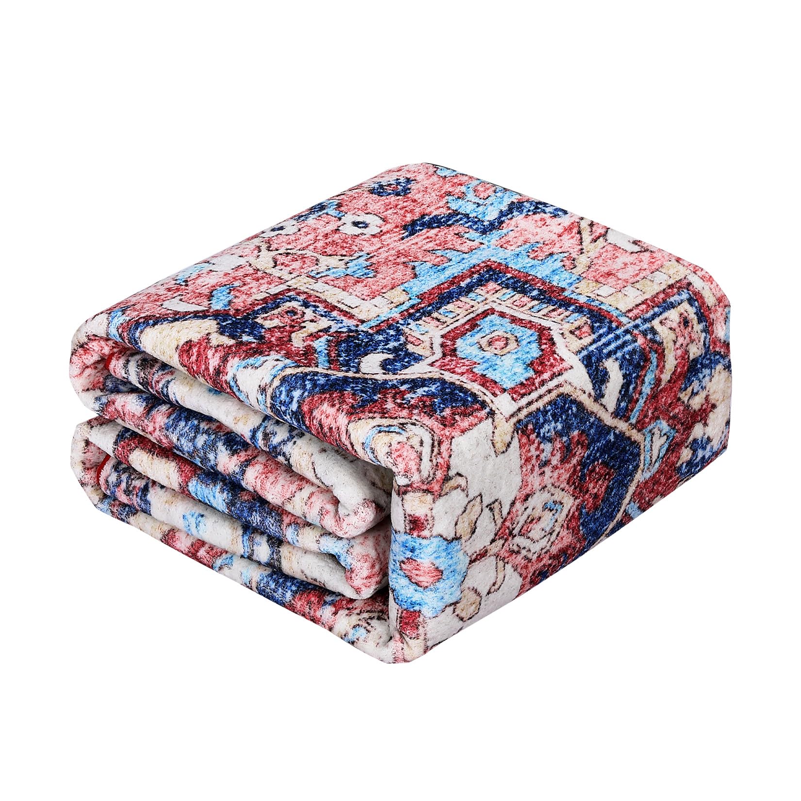 Boho Vintage Medallion Area Rug - 4x6 Washable Floral Print Rug, Easy-Cleaning, Low-Pile, Non-Shedding, Non-Slip Soft Accent Carpet for Dining Room, Home Office, Bedroom, Entryway