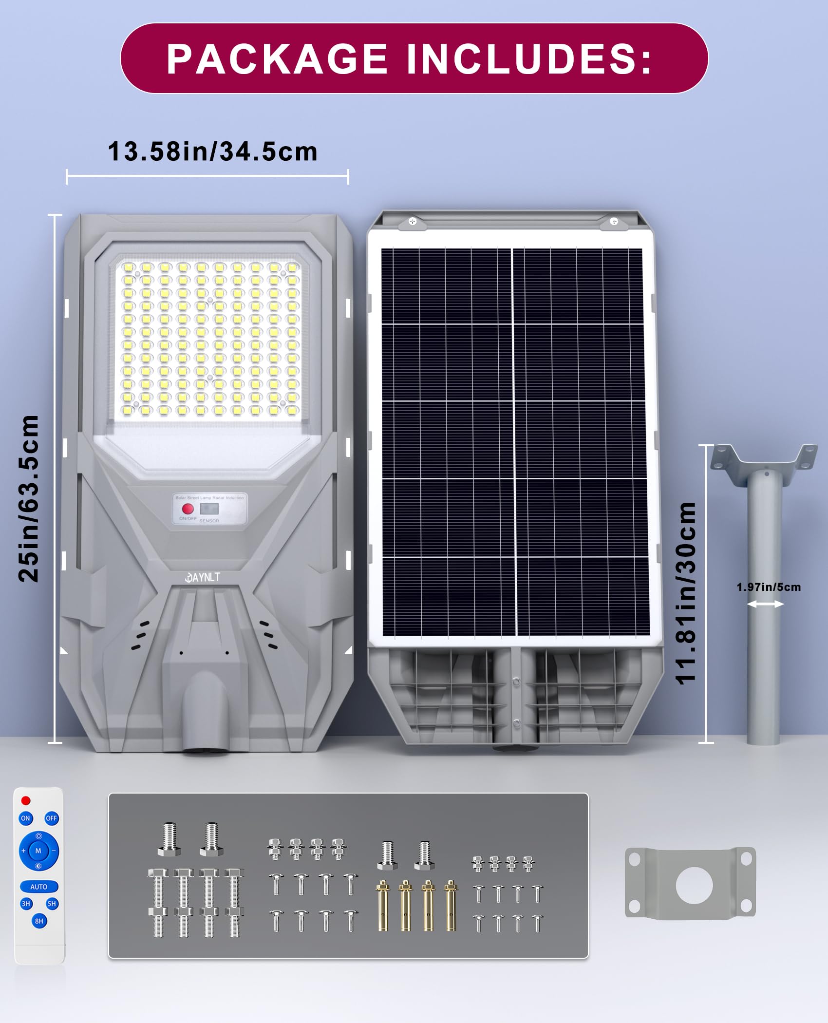 JAYNLT X-10000W Lampione Solare LED Esterno con Sensore Movimento, 6500K Faro led Esterno con Pannello Solare, IP67 Impermeabile lampioni Solari per Cortile Garage Giardino Strada