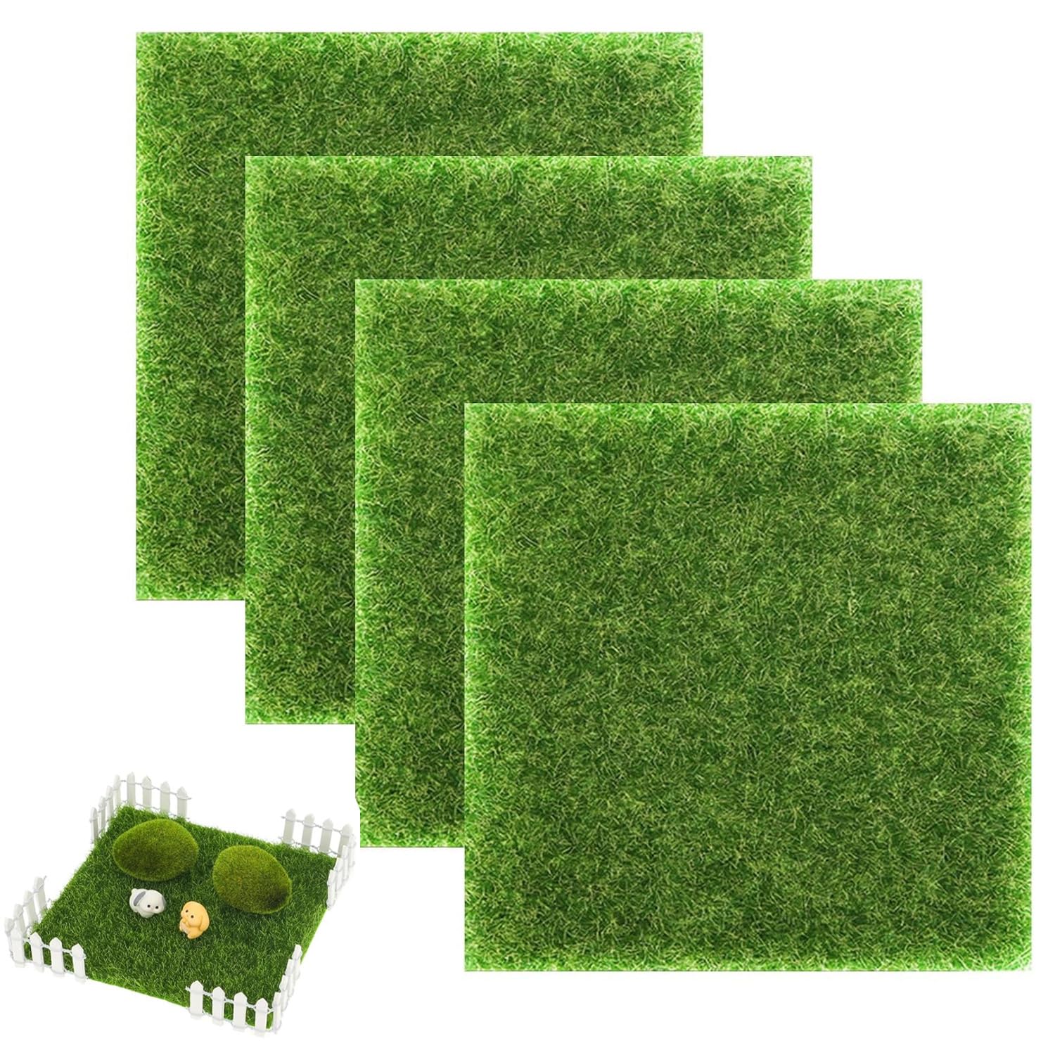 Elvenjoy Green 4 Pcs Artificial Garden Fake Grass, 15 X 15Cm Life-Like Fairy Artificial Grass, Imitation Mat Squares For Modelling, Micro Grasses Miniature Gardens Ornament For Dollhouse Decoration