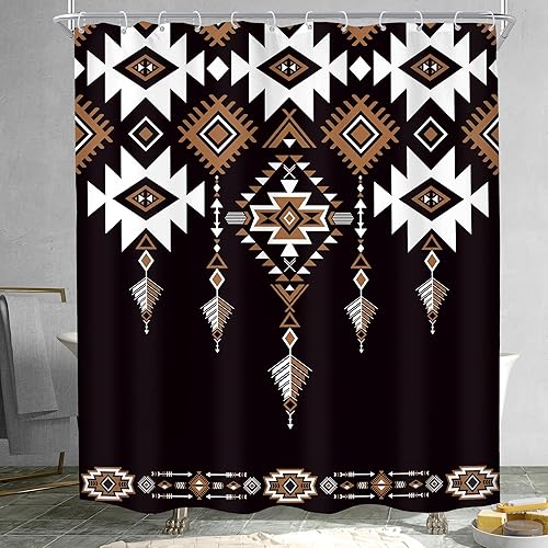Miniatura 3 de KOMLLEX Cortina de ducha azteca occidental negra para decoración de baño, 60 pulgadas de ancho x 72 pulgadas de alto, abstracto, bohemio,