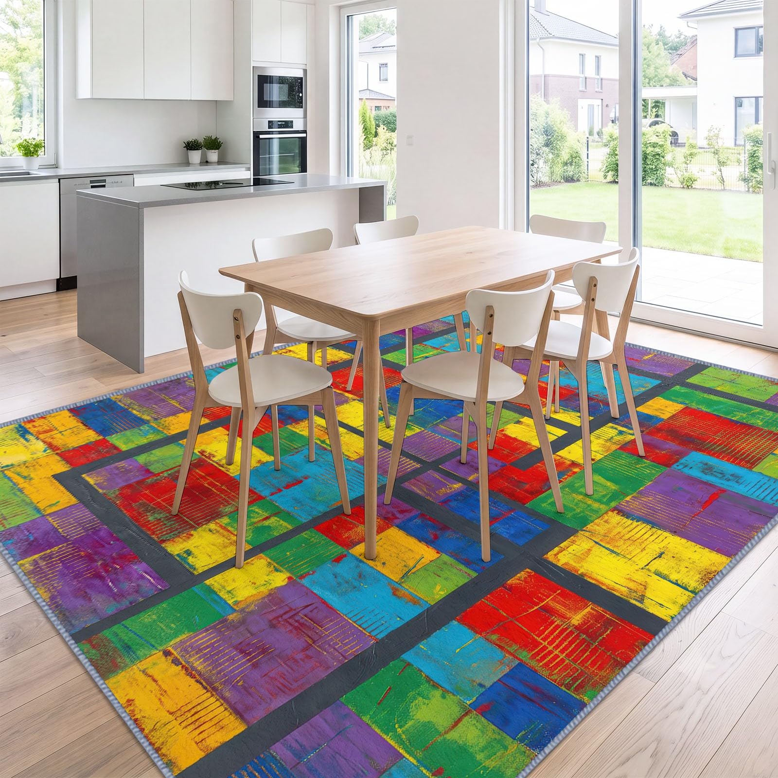 Modern Pop-Art Abstrakt Graffiti Kinderteppich Junge Mädche Rutschfest Farbecht, Regenbogenfarben Zerkratzt Raster Teppich 80 x 150 cm Waschbar Antiallergen für Wohnzimmer Schlafzimmer Esszimmer Büro