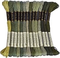 LE PAON Premium 14-Skein Embroidery Floss Set - Gradient Moss Greens Cross Stitch Threads, Friendship Bracelets, 100% Cotton Craft Floss