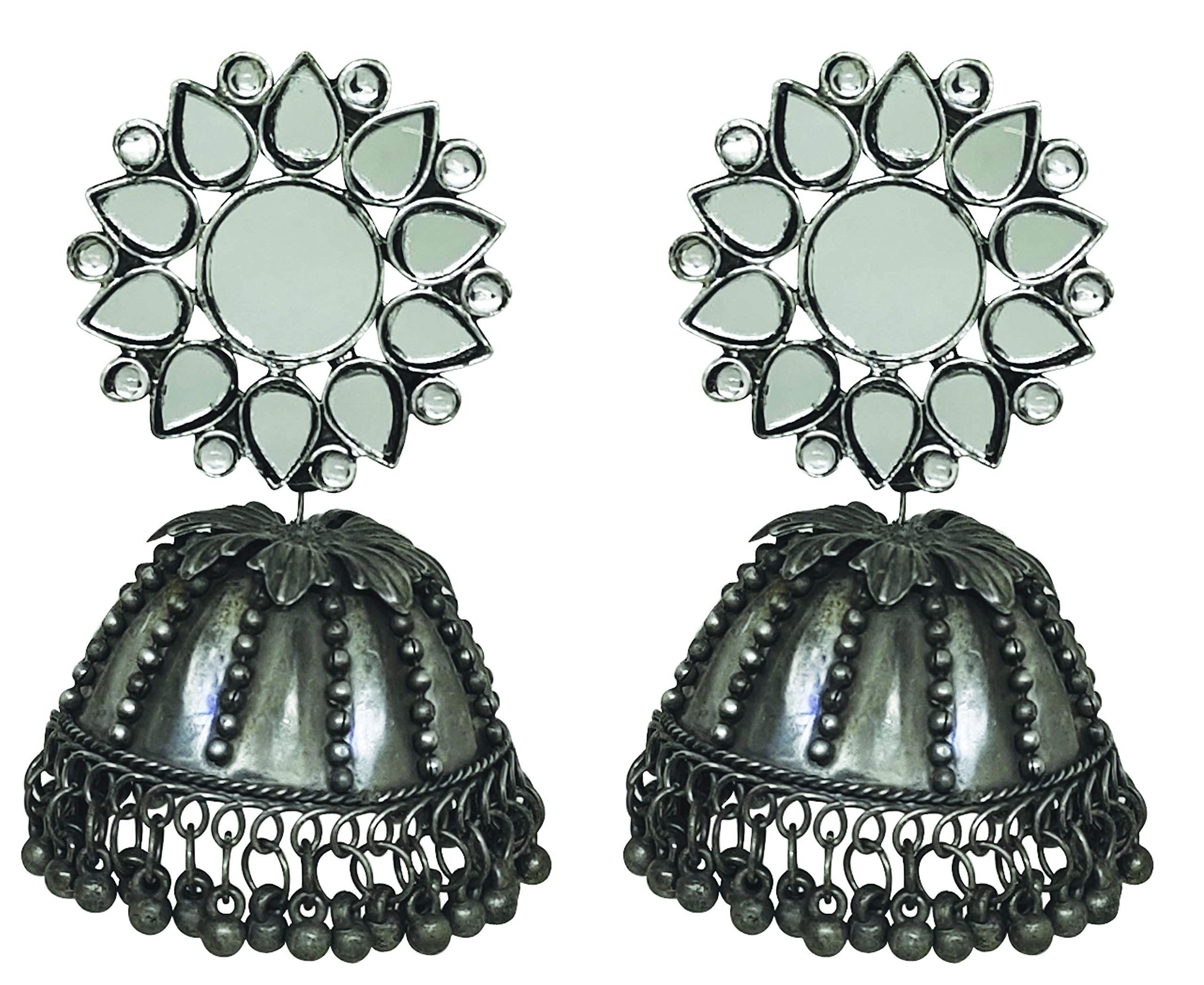 Total Fashion Traditional German Silver Oxidised Antique Stylish Designer Afghni Big Mirror Jhumka Earrings for women and girls (B08GZW8RS1) Amazon Price History, Amazon Price Tracker