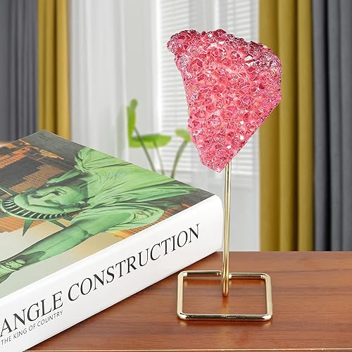 Miniatura 2 de Rockcloud Pantalla de cuarzo de cristal recubierto de titanio con soporte de metal Geode Crystal Cluster Specimen para decoración de oficina en