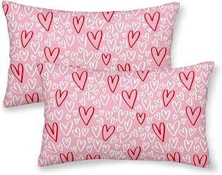 AGAYNA Set di 2 federe per cuscini di San Valentino, 30 x 50 cm, rosa, rosso, bianco,...