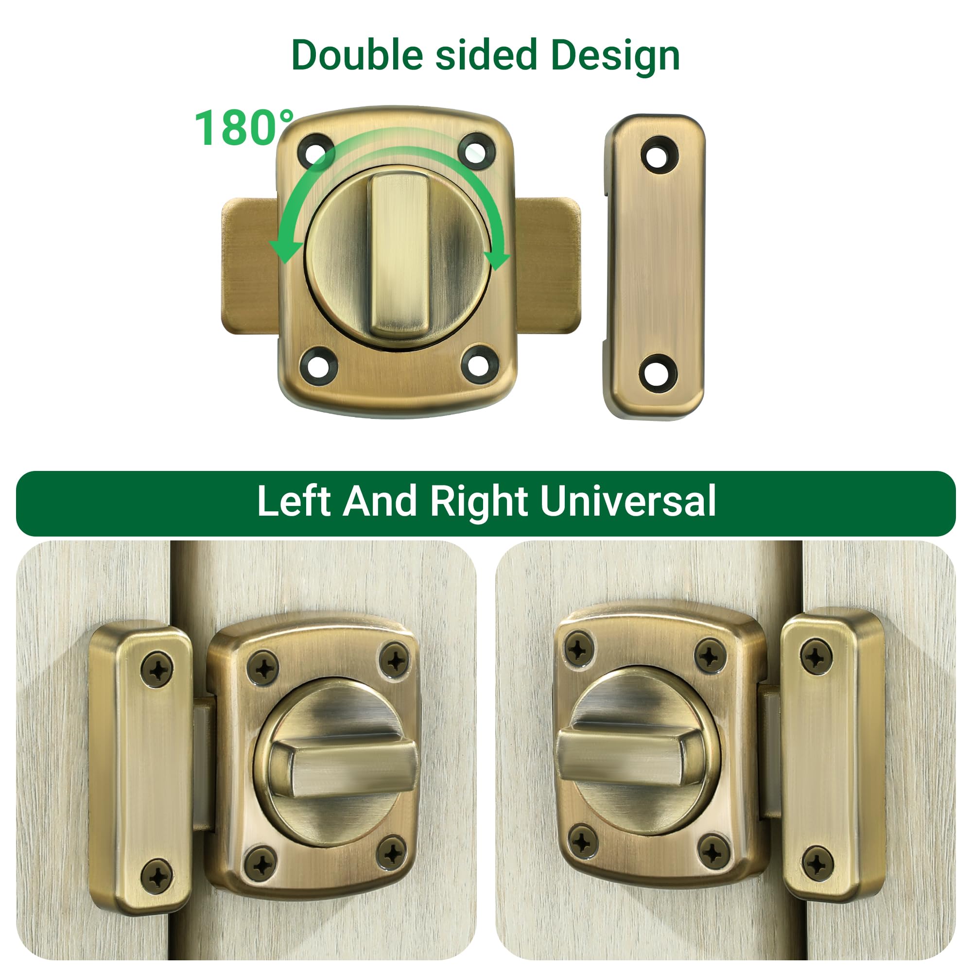 SAYAYO Bathroom Latch Rotate Bolt Gate Latch Door Lock Double-Sided Rotating Bolt with Fixed Screw Antique Bronze Finish, 65x70MM - Image 2