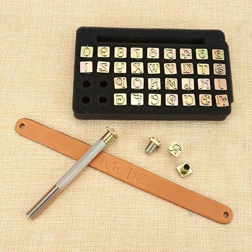Miniatura 6 de Yoption Juego de 37 herramientas de estampado de cuero, 26 letras del alfabeto y 10 sellos de números, herramienta perforadora de acero de 0.354 in