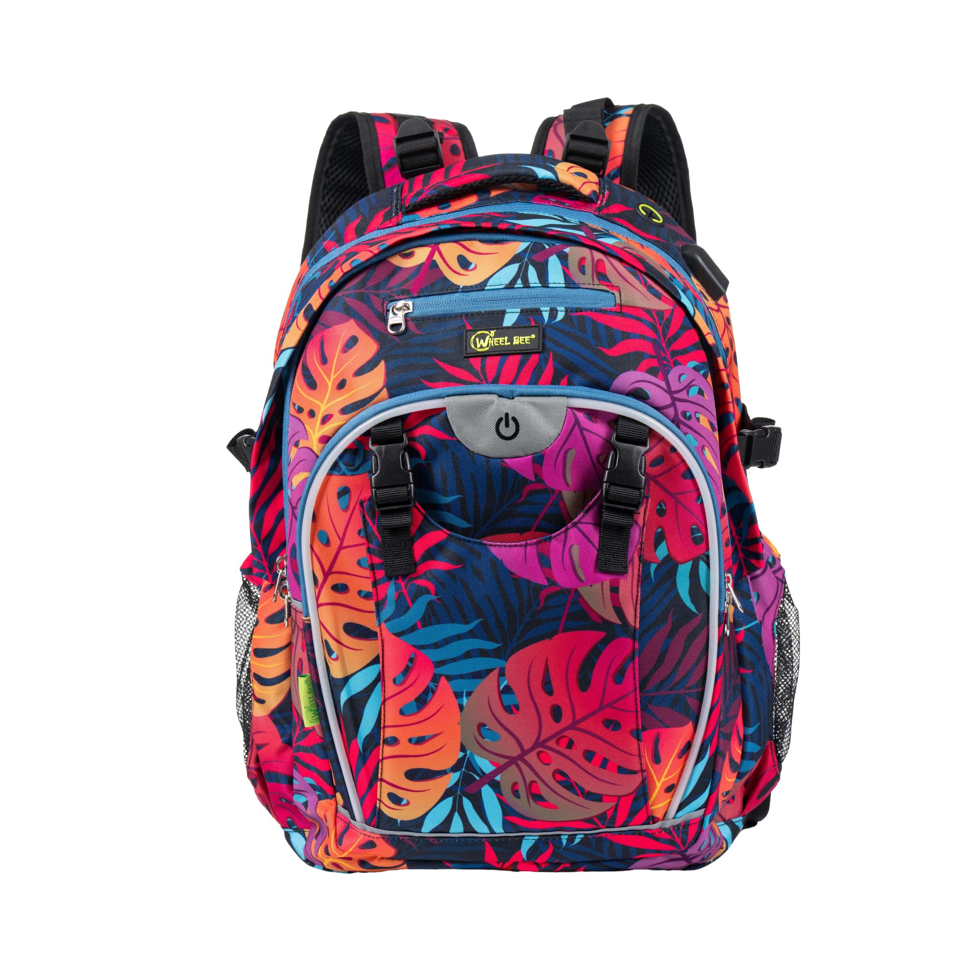 Schulrucksack Generation Z, Design: Monstera, LED Licht für Sicherheit und Sichtbarkeit, trendiger Backpack, USB Port, Kopfhörer-Ausgang, viele Fächer