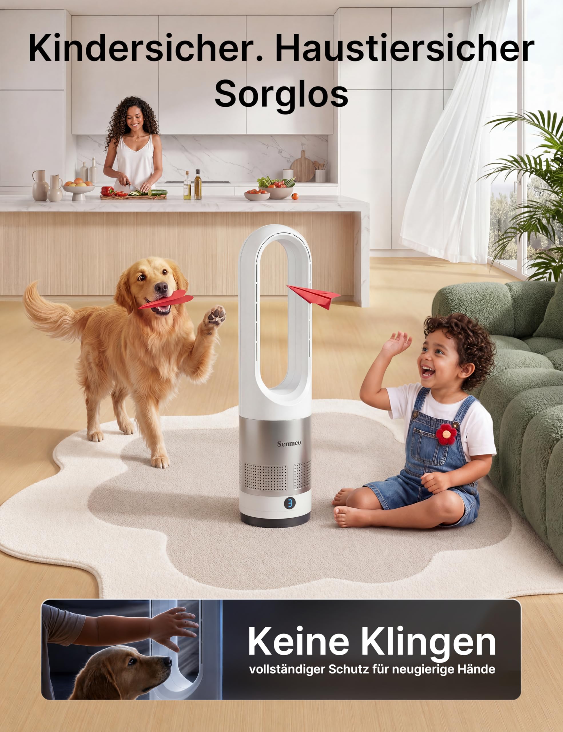 Rotorloser Turmventilator 55 cm | Fernbedienung, 90° Oszillation, 8 Geschwindigkeiten, 9H Timer, LED-Anzeige