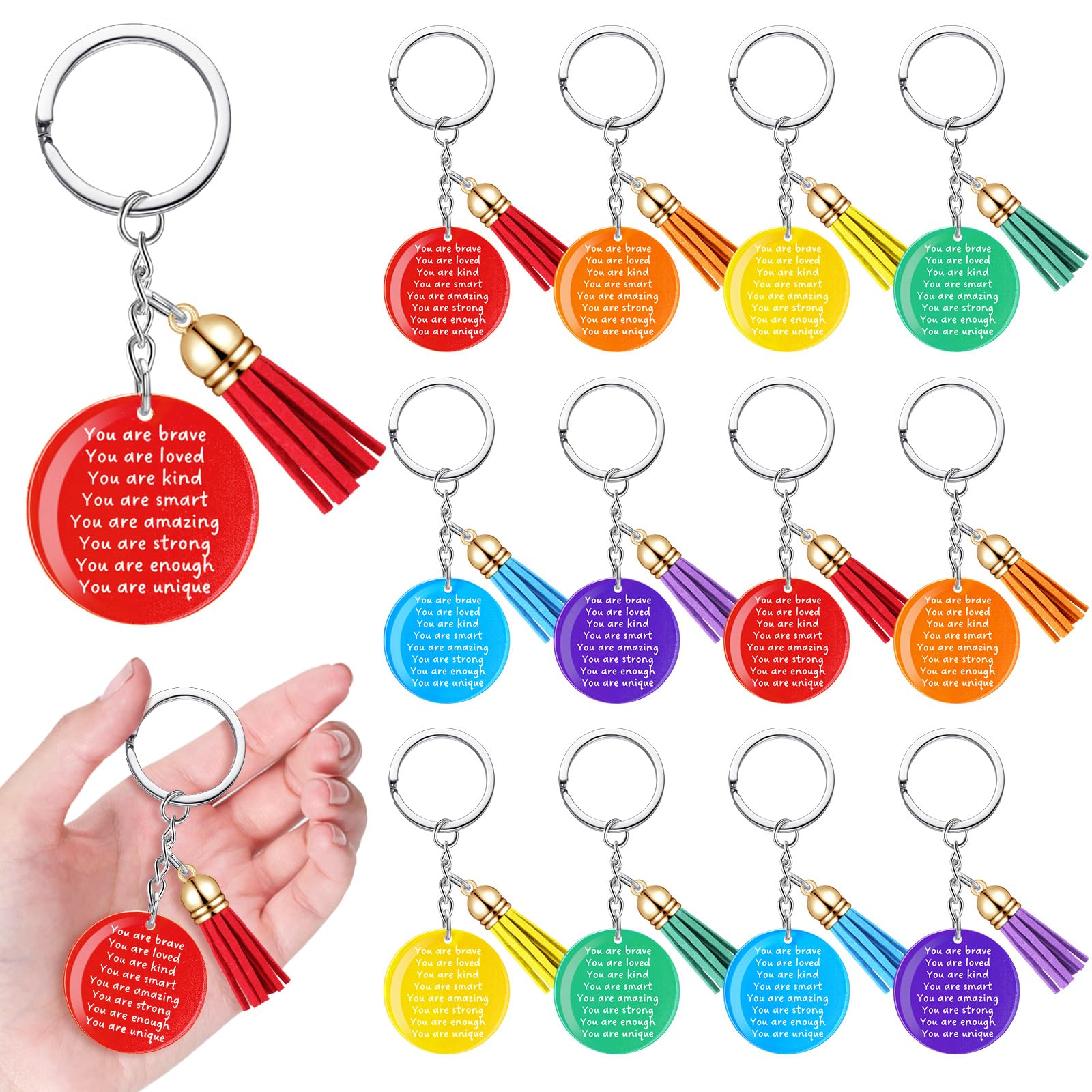 Ecation Inspirational Keychain Bulk Valentines Gifts Rainbow Acrylic Keychain for Encouragement Backpack Coworkers Teacher