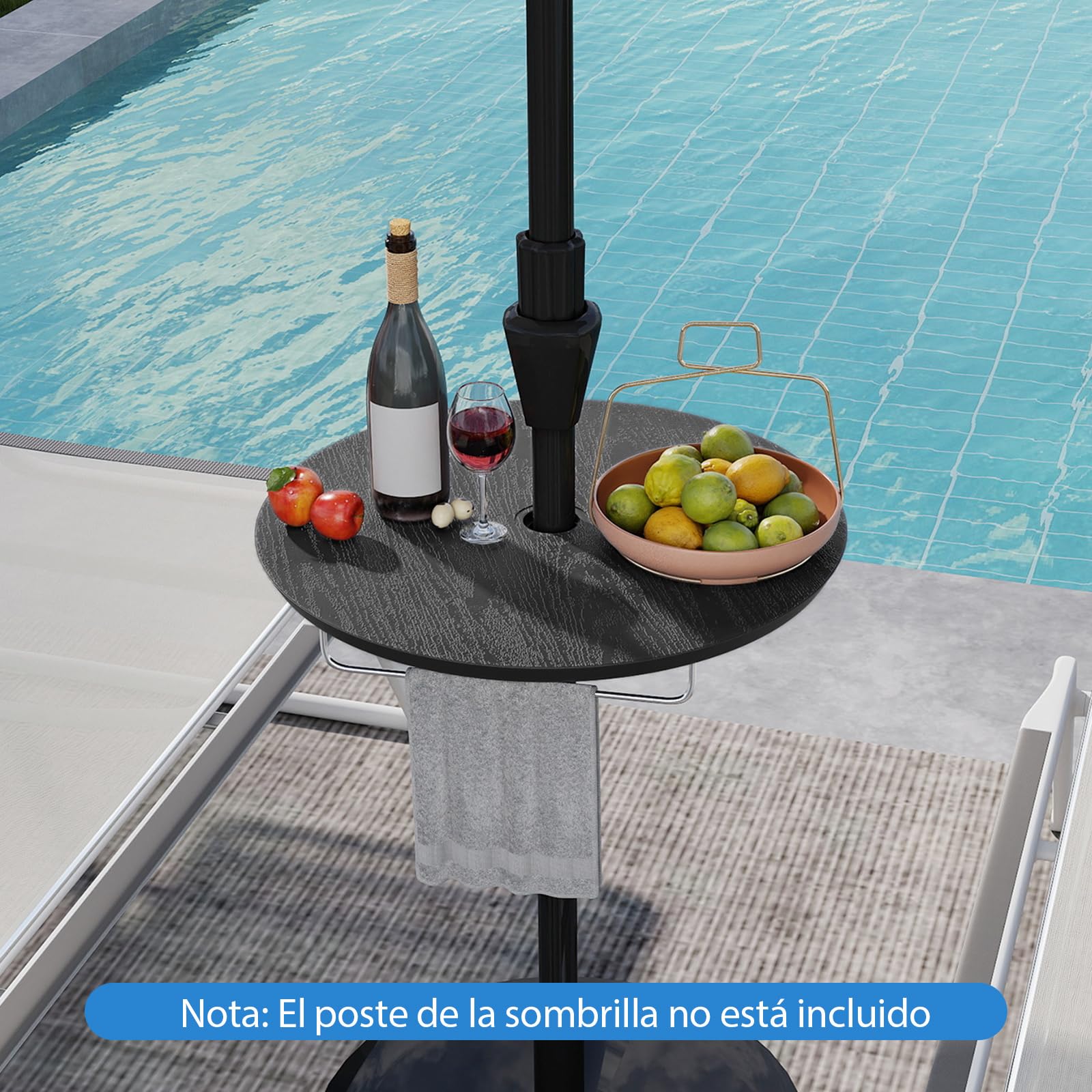 COSTWAY 50 cm Mesa para Sombrilla Ajustable para Exteriores, Bandeja Redonda para Sombrilla de 38 mm y 48 mm, Mesa Lateral Portátil y Ligera para Piscina Playa Jardín (Negro)