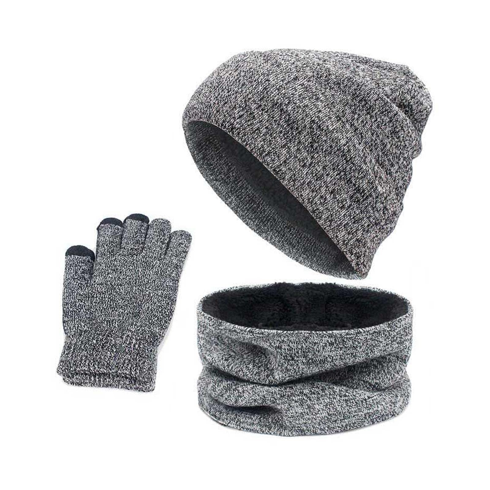 3pcs/Set Winter Hat Scarf and Glove Set for Women Men Outdoor Light Gray-image-3