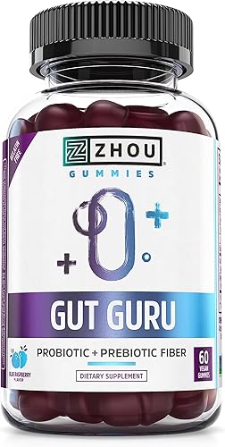 Zhou Gut Guru - Gomitas de salud intestinal para hombres y mujeres, suplemento de fibra prebiótica y probiótica para la digestión y la salud