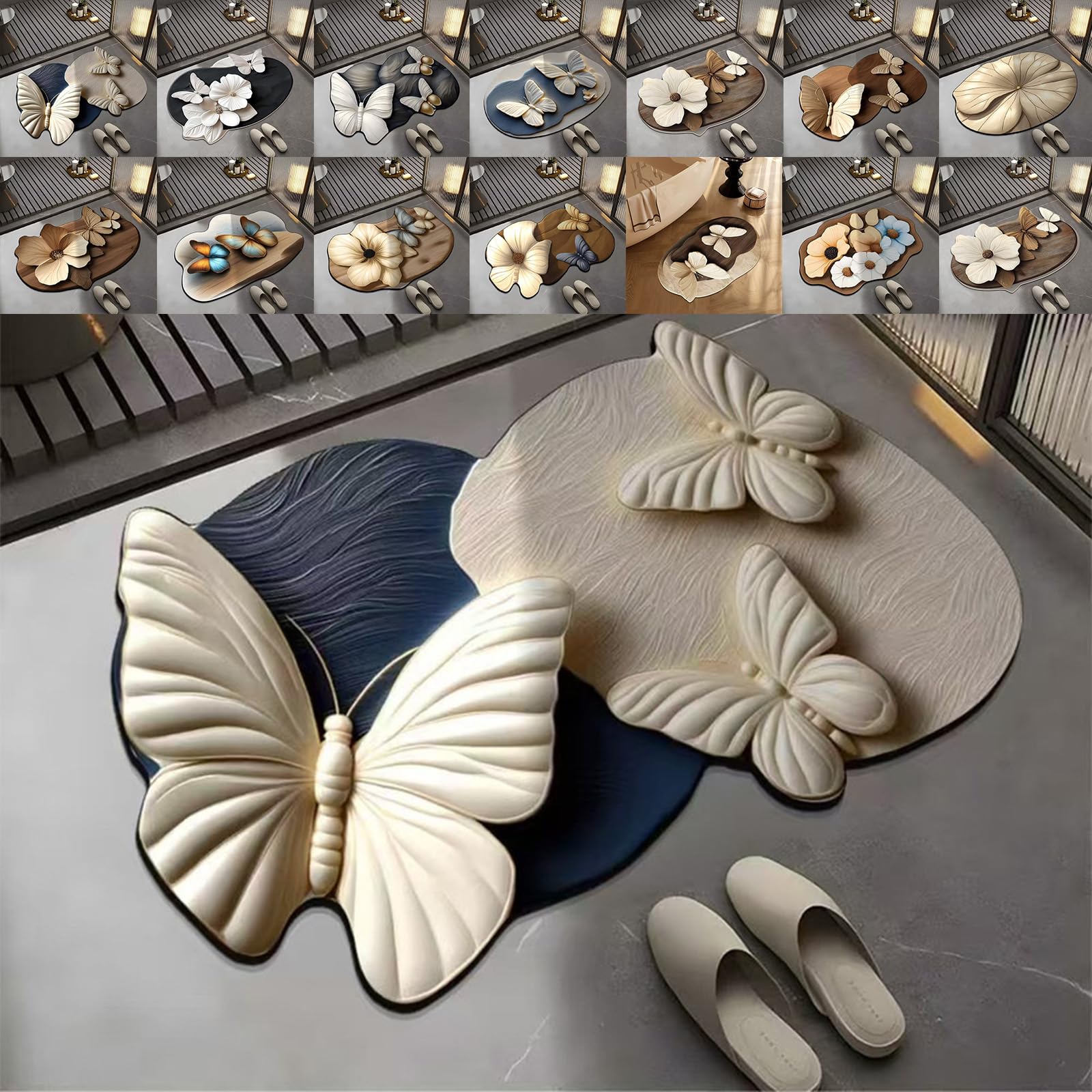 3D Realistic Pattern Non-Slip Absorbent Mat, 3D Rugs - Safe, Slip-Resistant, Quick-Drying, Super Absorbent Bath Rug Door Mat for Bathroom Kitchen (01,15.74 * 23.62IN)