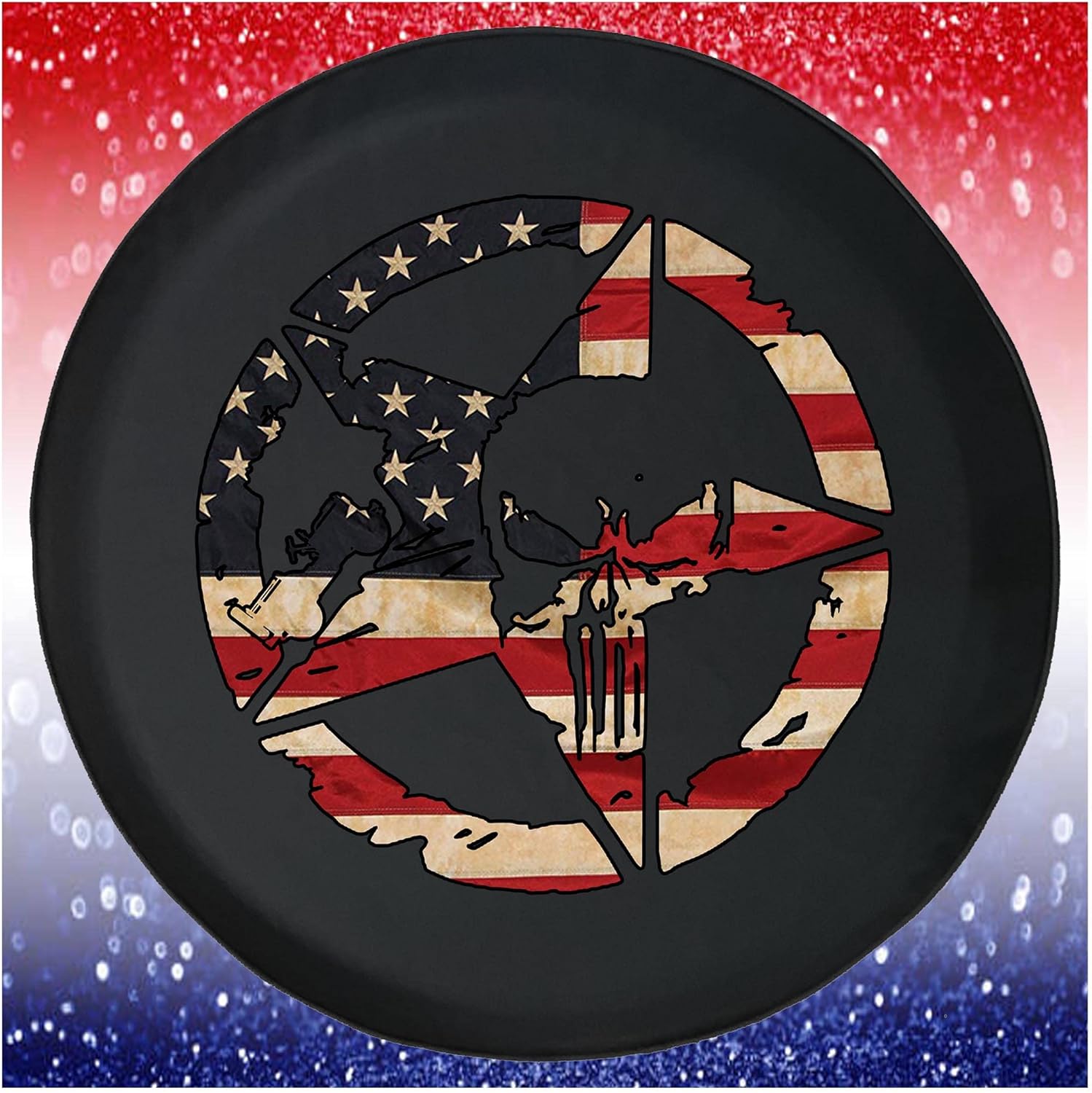 Spare Tire Cover American Flag Military Star Skull Black Accessories for Trailers Trucks SUVs RV Campers 35 Inch