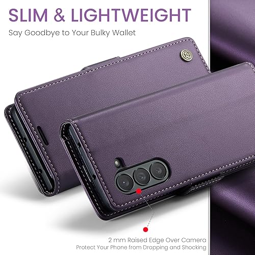 Miniatura 10 de Funda para Samsung Galaxy Z Fold 5 (2023), funda de piel sintética tipo cartera con tarjetero con bloqueo RFID, función atril, a prueba de golpes,