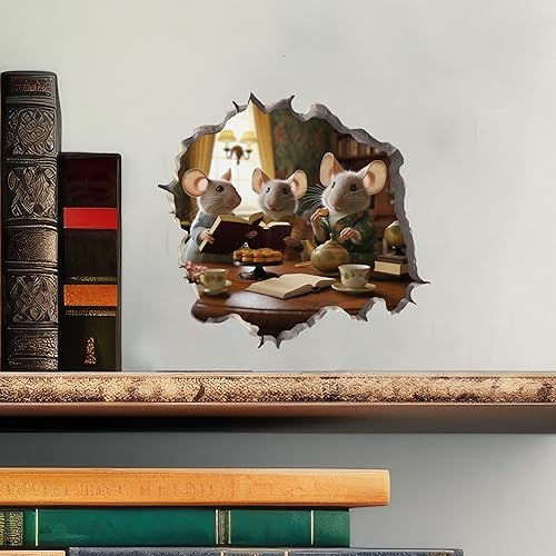 Miniatura 2 de Book Club - Adhesivo de pared 3D con diseño de ratones en agujero de ratón