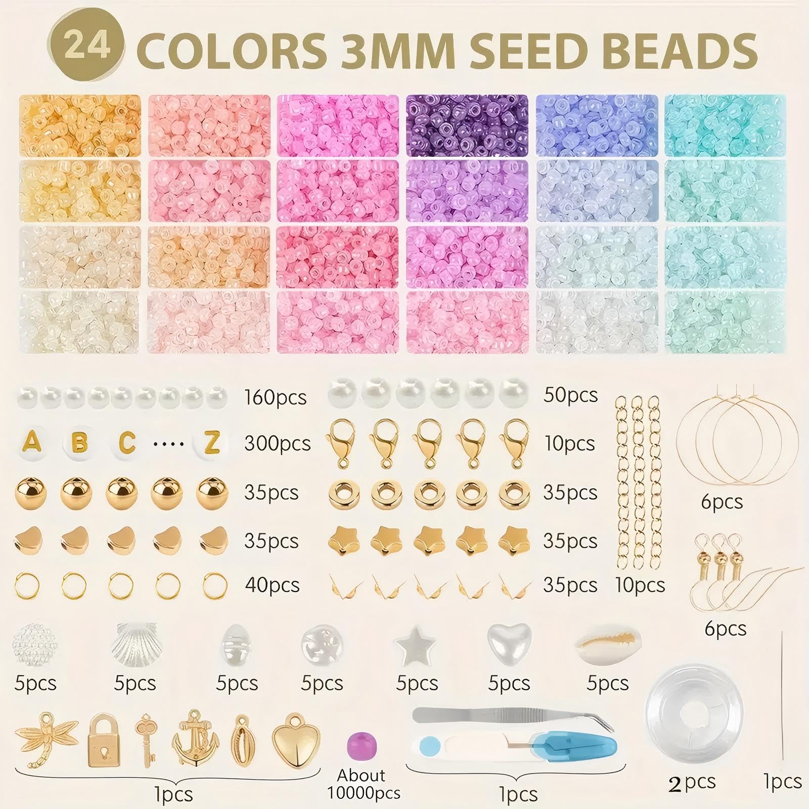 Kit Cuentas Multi-Tamaño, Cuentas Letras para Pulseras de Amistad DIY