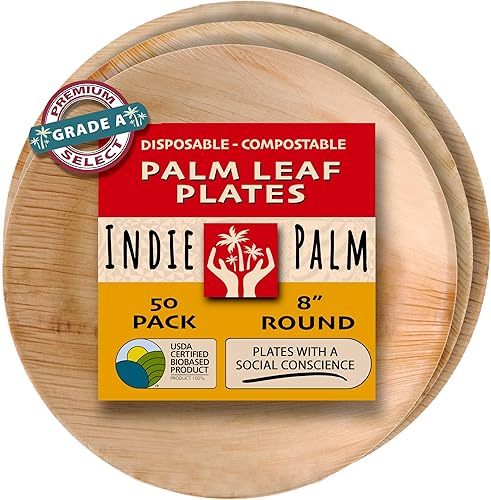 Platos desechables de hoja de palma, cuadrados de 6 pulgadas paquete de 50 100% compostables, alternativa ecológica al papel o al bambú, disponible en Yaxa Colombia