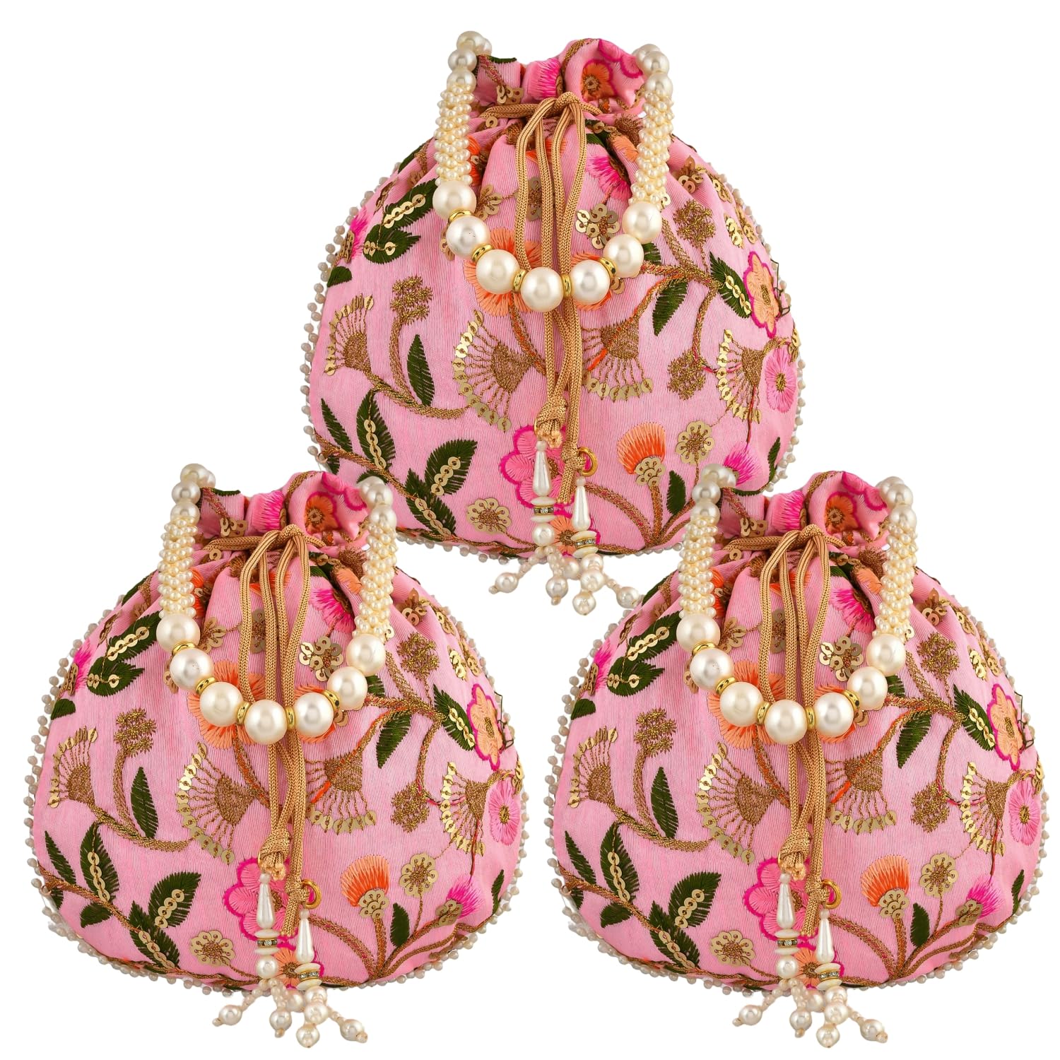 Kuber Industries Potli|Silk Wedding Potli|Christmas Gift Potli|Baby Shower Potli|Traditional Shagun Potli|Drawstring with Beads Handle Potli|New Flower Embroidery Potli|Pack of 3|Pink (B0CPFLTZYJ) Amazon Price History, Amazon Price Tracker
