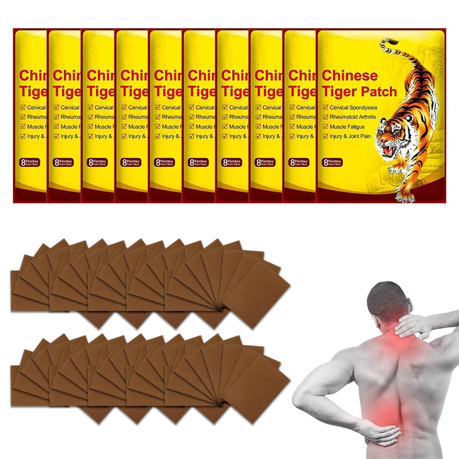 Patch Chauffant Dos,112pcs Patch Chauffant,Patch Anti Douleur,Patch Soulagement Douleur,Patchs de Tigre Chinois,Pansement Anti-Douleur,pour Epaules,Dos