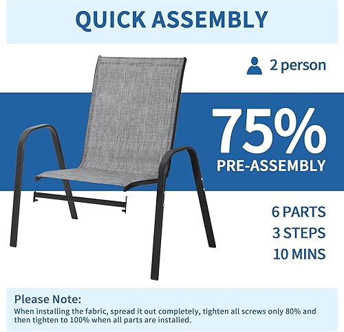 Miniatura 6 de PIZZELLO Juego de 4 sillas de patio, sillas de comedor apilables para todo tipo de clima, juegos de sillas de exterior de textileno ligeras con