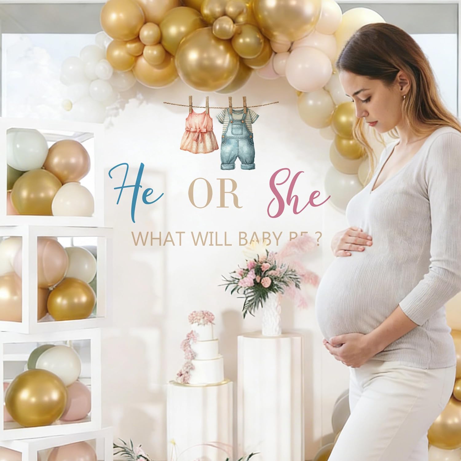 He or She What Will Baby Be Gender Reveal Decal Sign - Girl or Boy Birthday Party Backdrop Decor,Baby Shower Party Gender Reveal Sign for Balloon Arch Decor (He or She Wall Decal 26426)