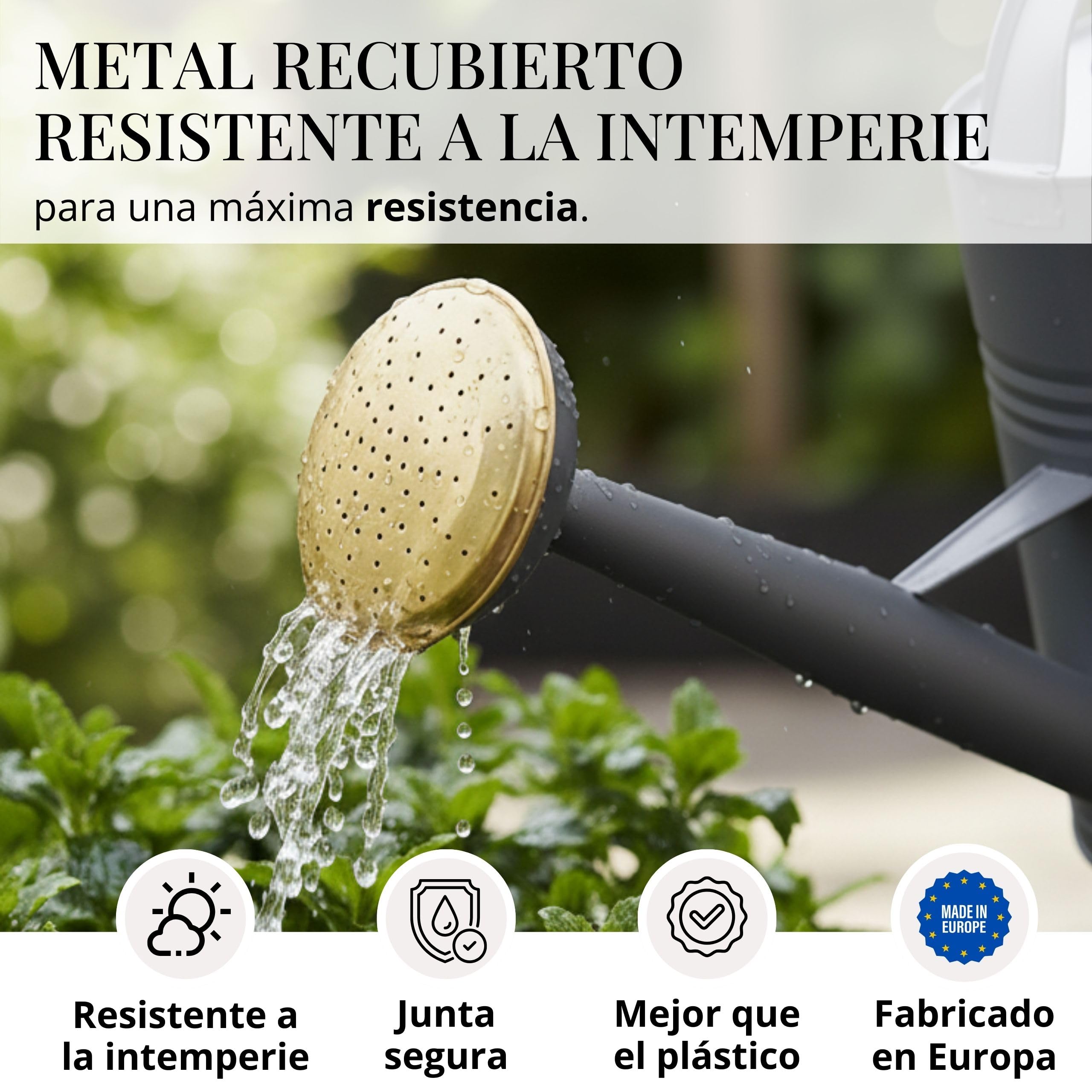 LIVLIG Regadera 10 litros 2 Asas – Jardín con Doble Asa y Alcachofa Desmontable de Latón, Diseño Vintage, Antracita