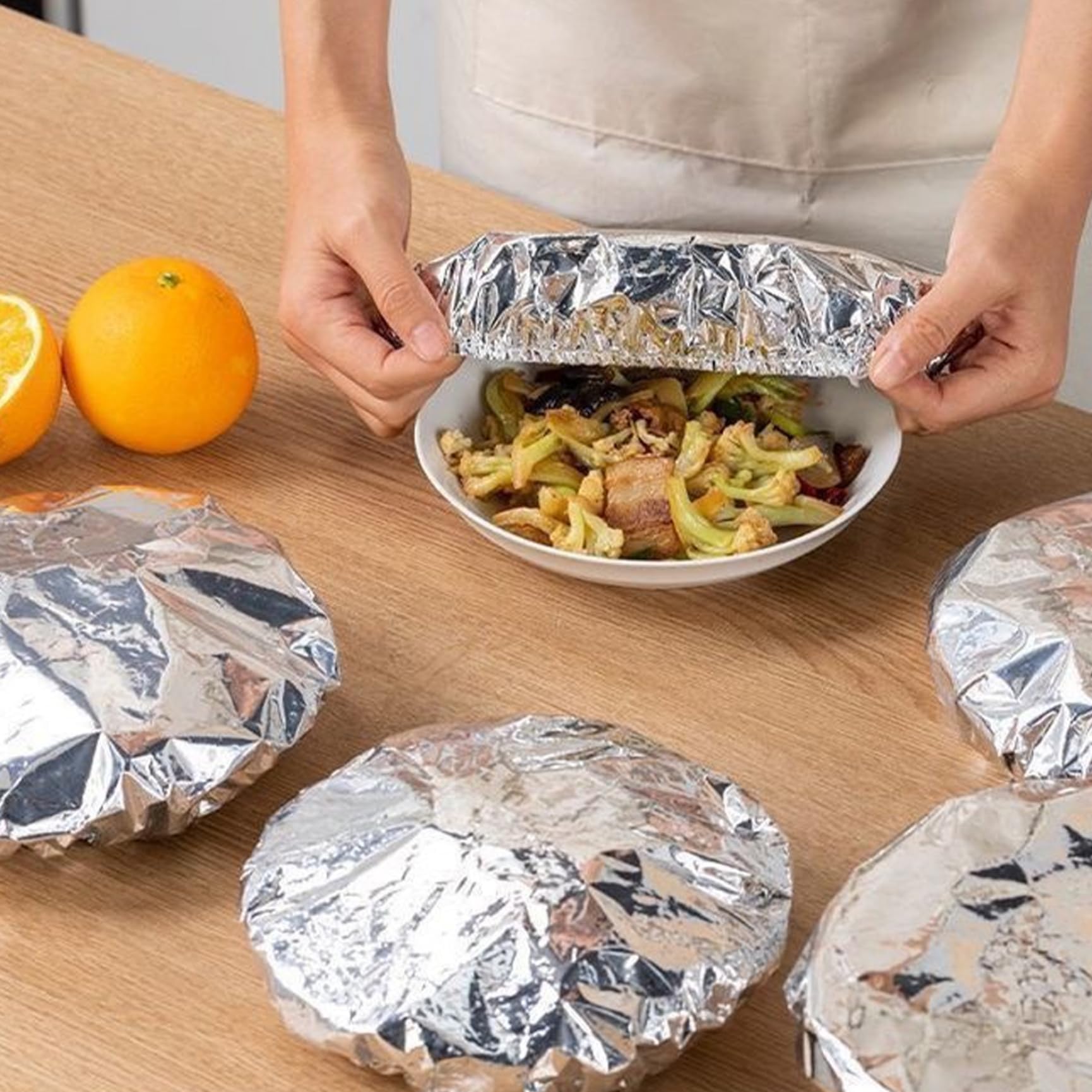 Coperture per alimenti, 100 pezzi, riutilizzabili, in pellicola di alluminio, isolate per mantenere fresco il cibo da asporto, casa, barbecue e forno a microonde