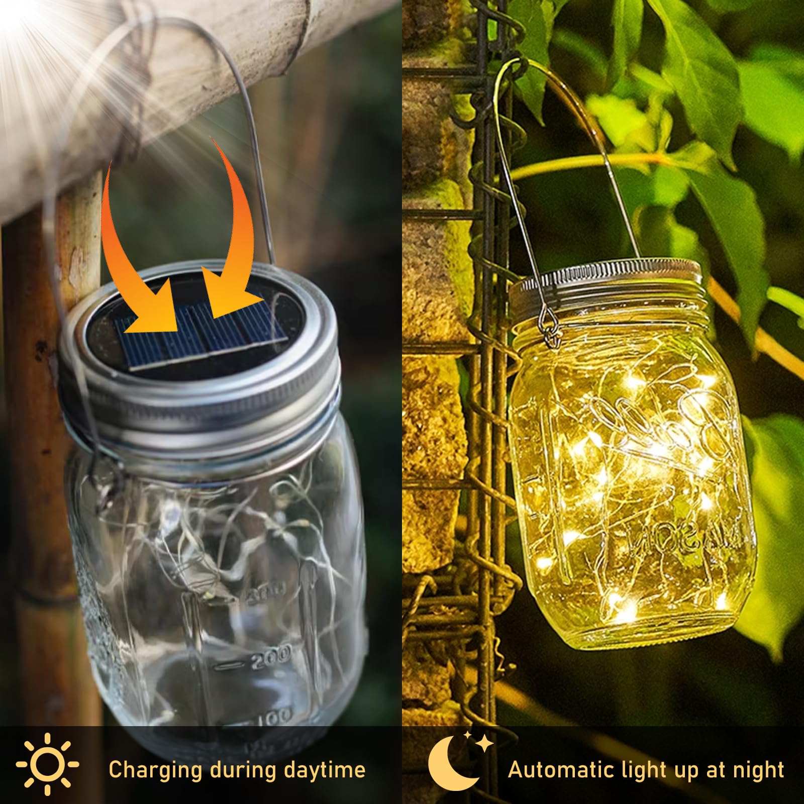 6 unidades de 3 m 30 LED luces solares de vidrio solar, cadena de luces para botellas, tapa de luz solar, para tarro de cristal, farolillo colgante para jardín, terraza, patio, boda, fiesta