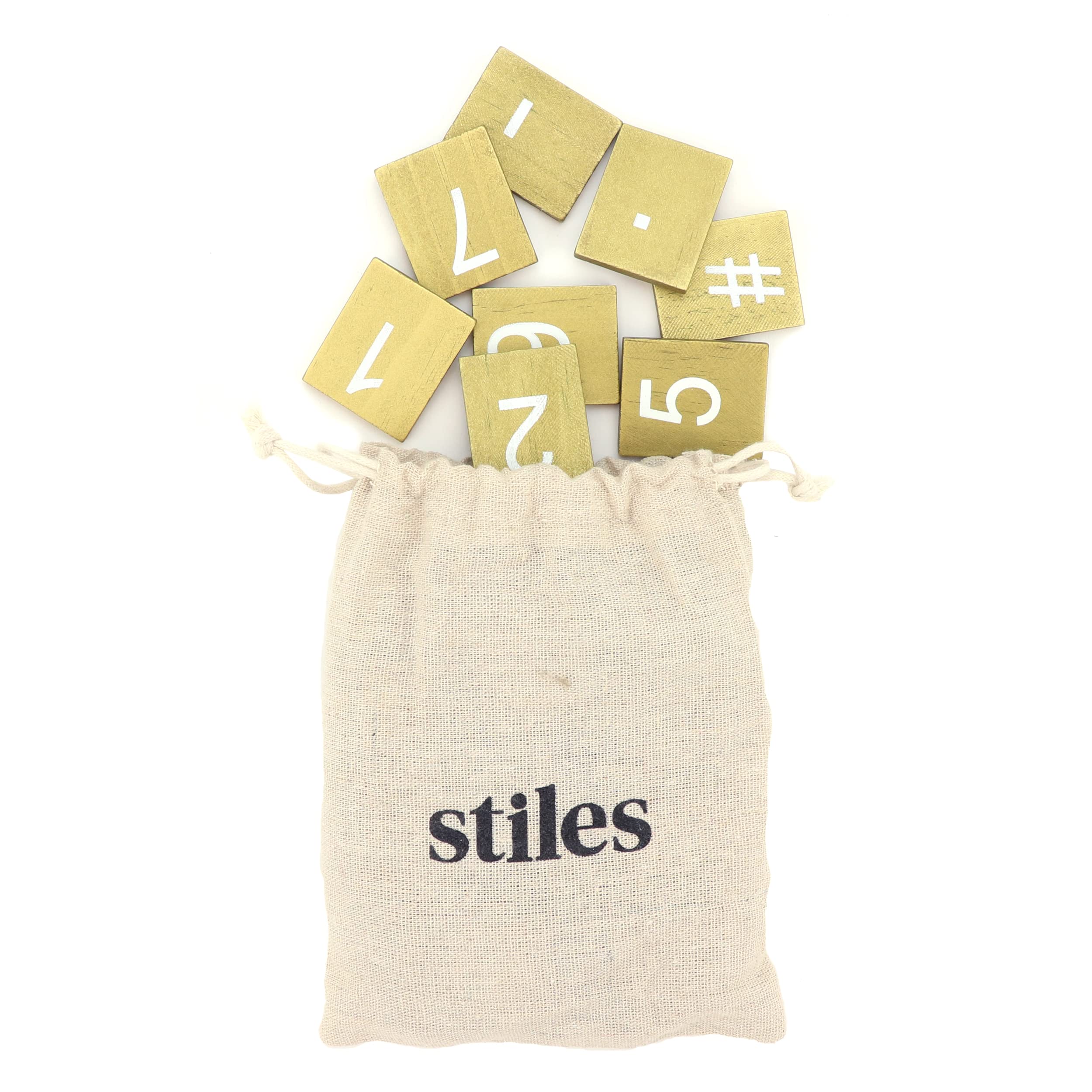 Stiles 30 Premium Numbers and Symbols for Tile Board, No Tile Letters and Letter Board Included, Changeable Wooden Crossword Pieces for Letter Boards, Gold