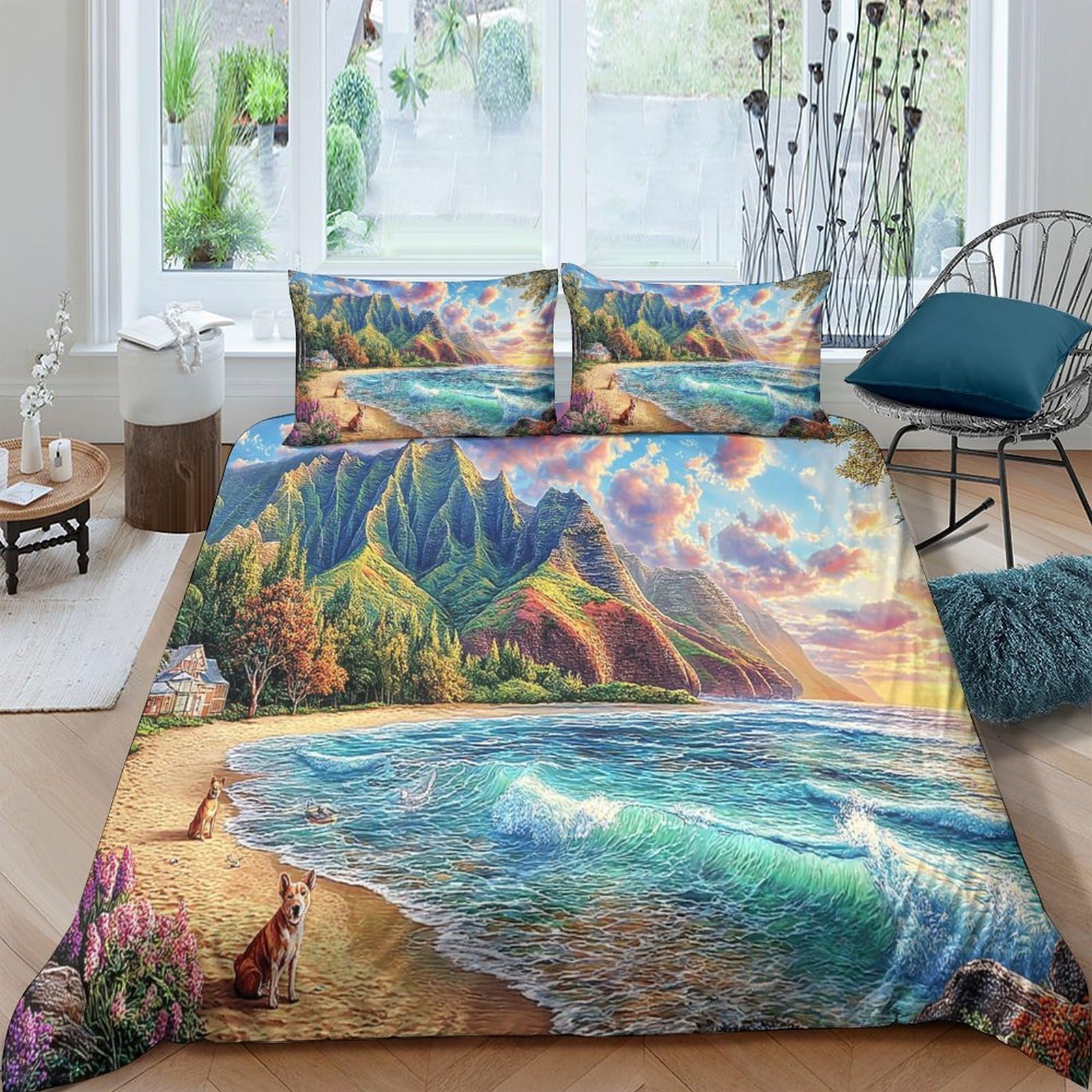 Housse de couette microfibre douce îles Hawaïennes 260x220 cm pour enfiler votre lit sans effort