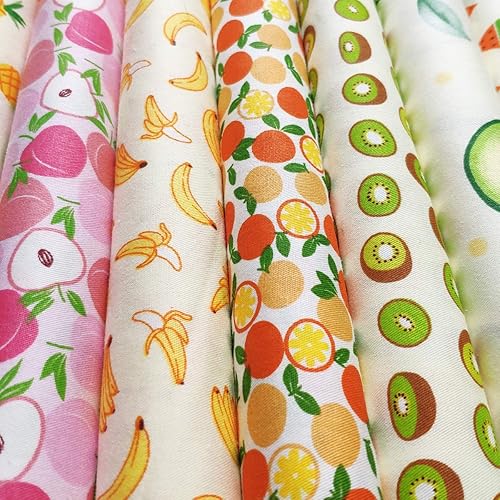 Miniatura 4 de 7 piezas de tela de algodón de 18 x 22 pulgadas, diferentes patrones, diseño estampado de frutas, paquetes de tela para manualidades de costura DIY