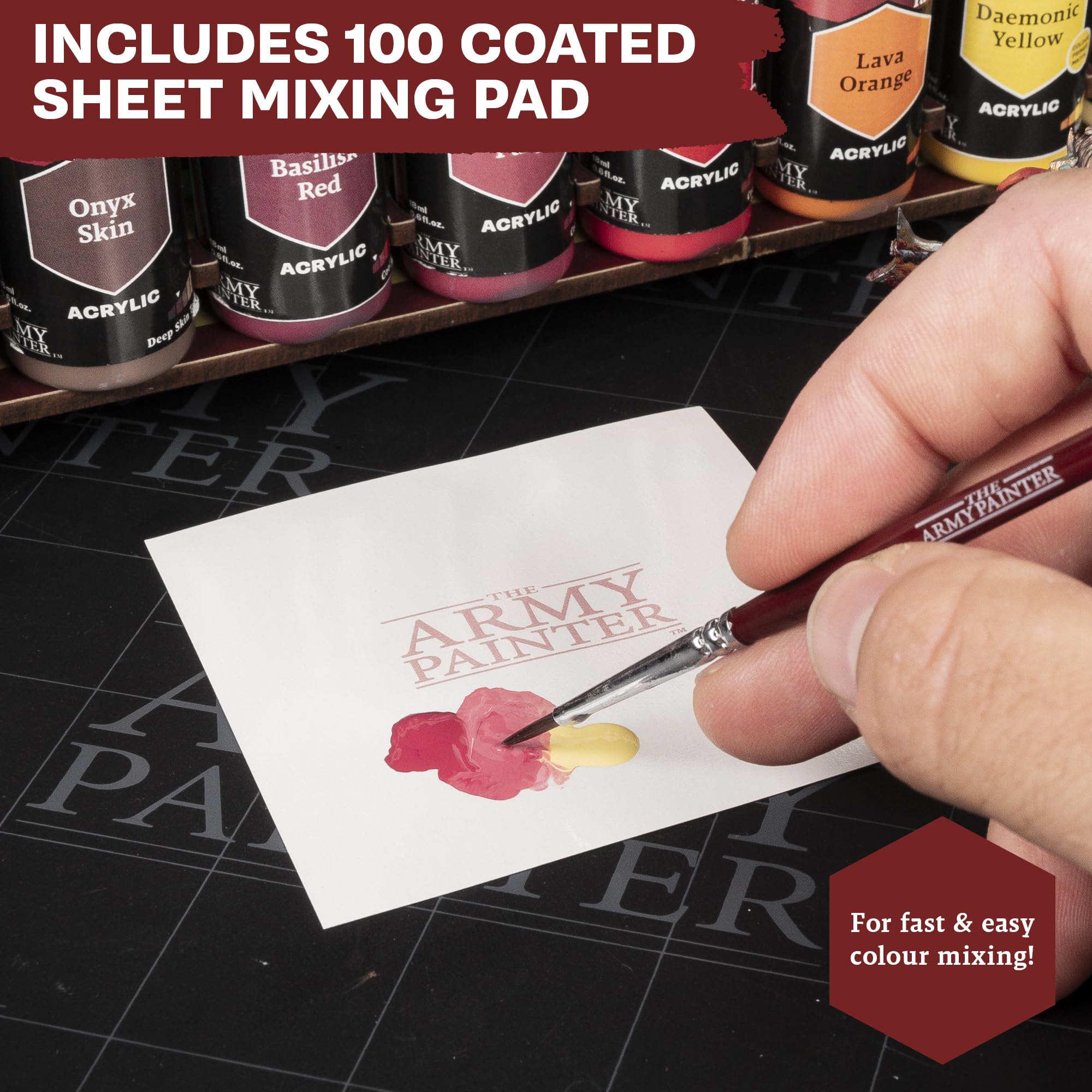 The Army Painter, Paint Station, Farbenregal für 50 Warpaints Fanatic, Speedpaint und Warpaints Air Acrylfarben, inklusive Aufbewahrung für Pinsel und 100 Blatt – Farbenständer für Miniaturen