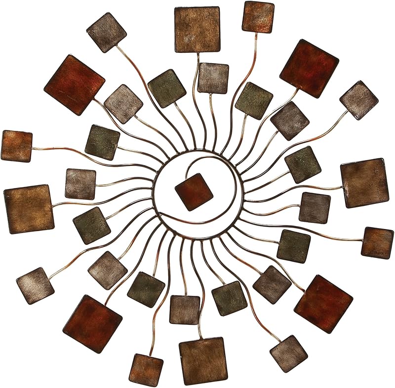 Deco 79 Metal Sunburst Home Wall Decor Wire Wall Sculpture with Square Shaped Accents, Wall Art 32" x 1" x 32", Multi Colored